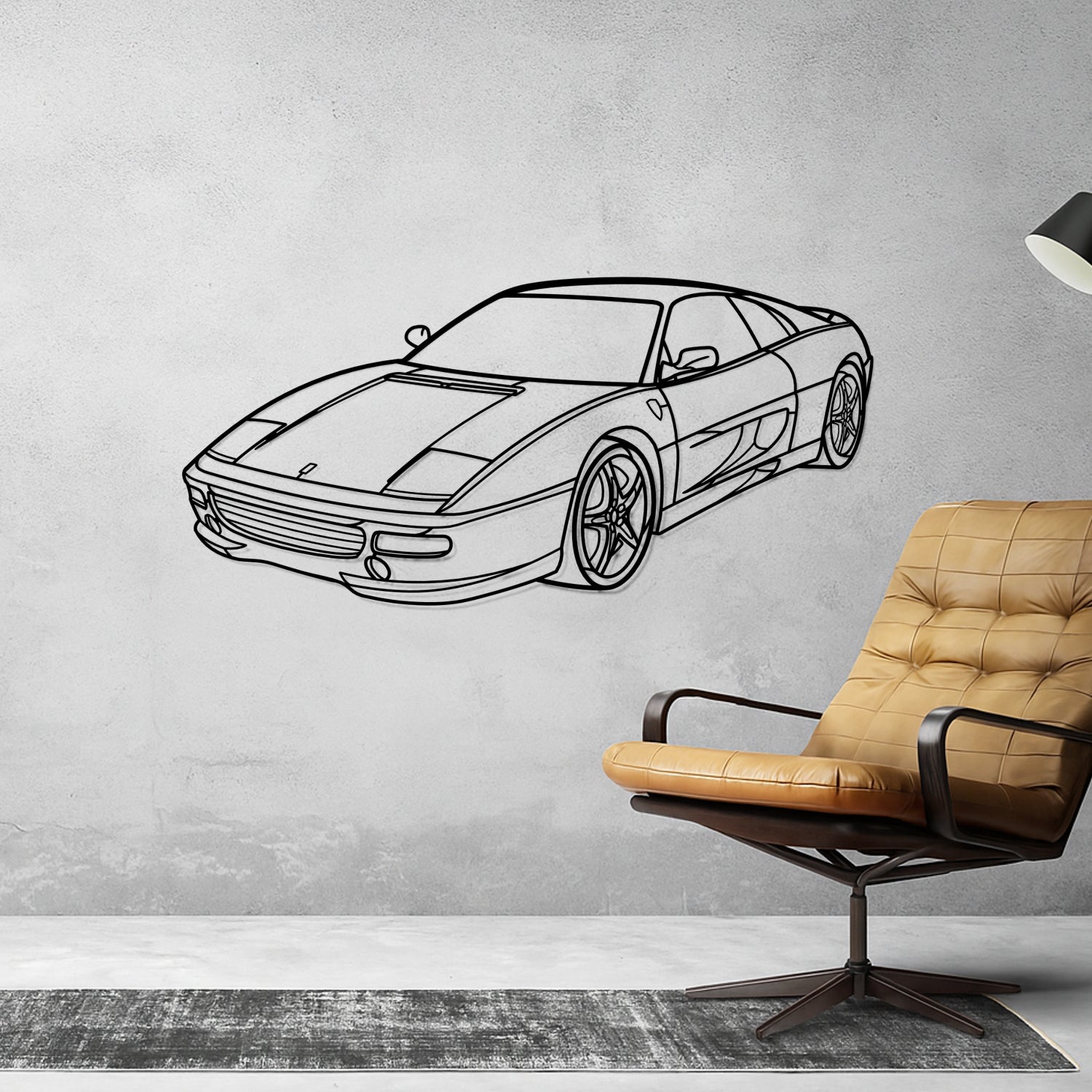 Ferrari F355 (1994-1999) - Perspetiva 3D Frente - Silhueta de Metal