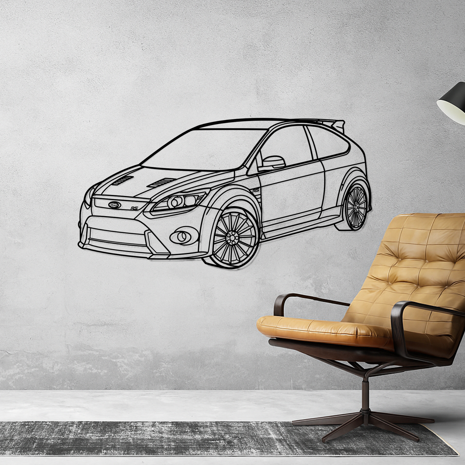 Ford Focus RS MK2 (2009-2011) - 3D Front Perspective - Metal Silhouette