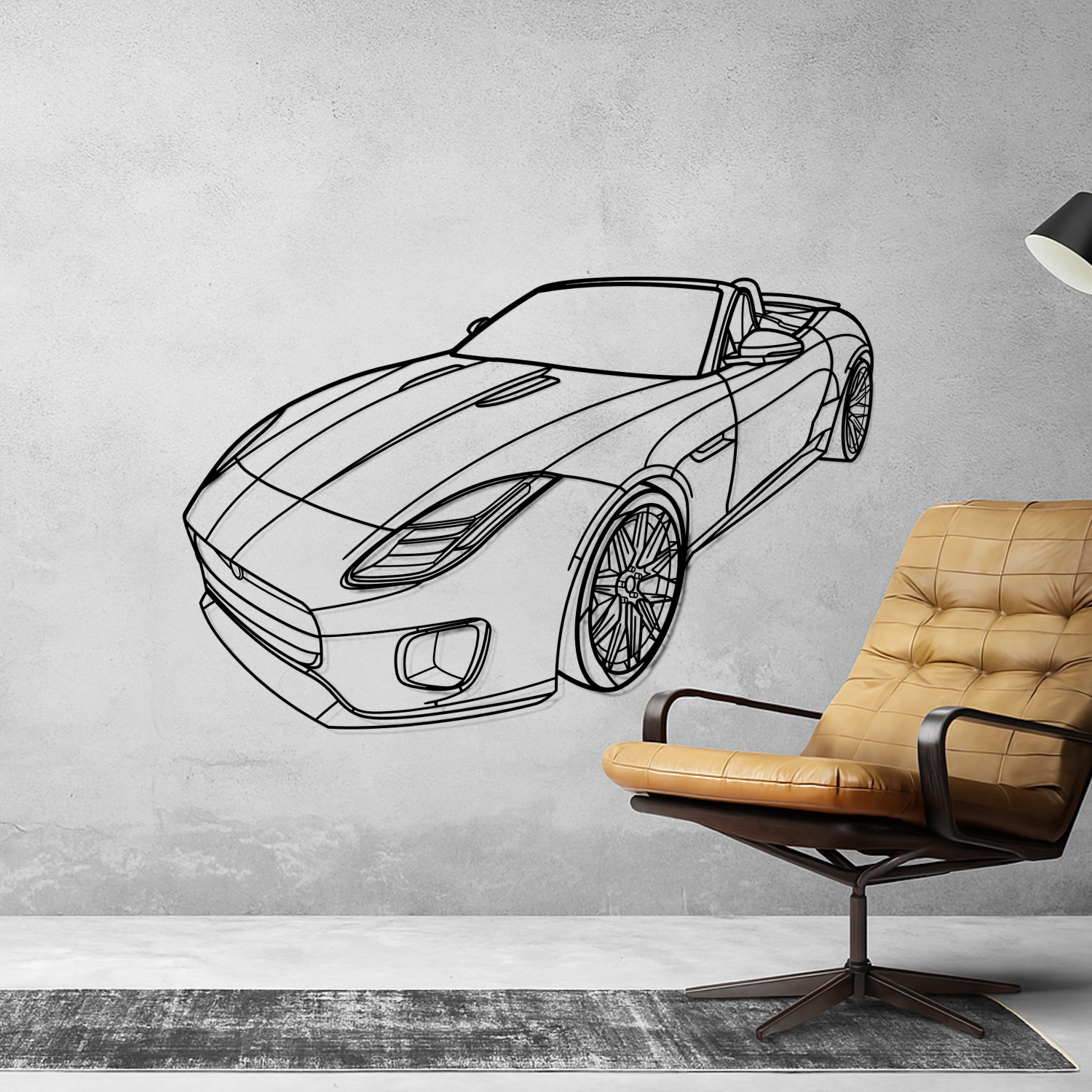 Jaguar F-Type Roadster (2013–2019) – 3D-Perspektive Front – Metallsilhouette