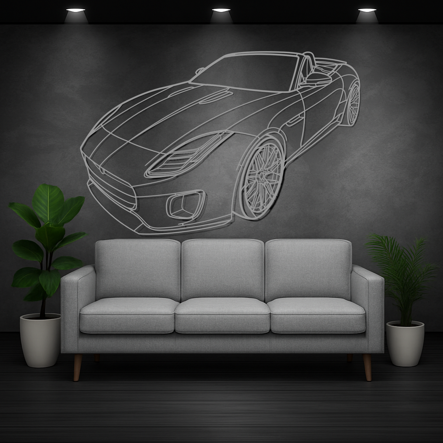 Jaguar F-Type Roadster (2013–2019) – 3D-Perspektive Front – Metallsilhouette