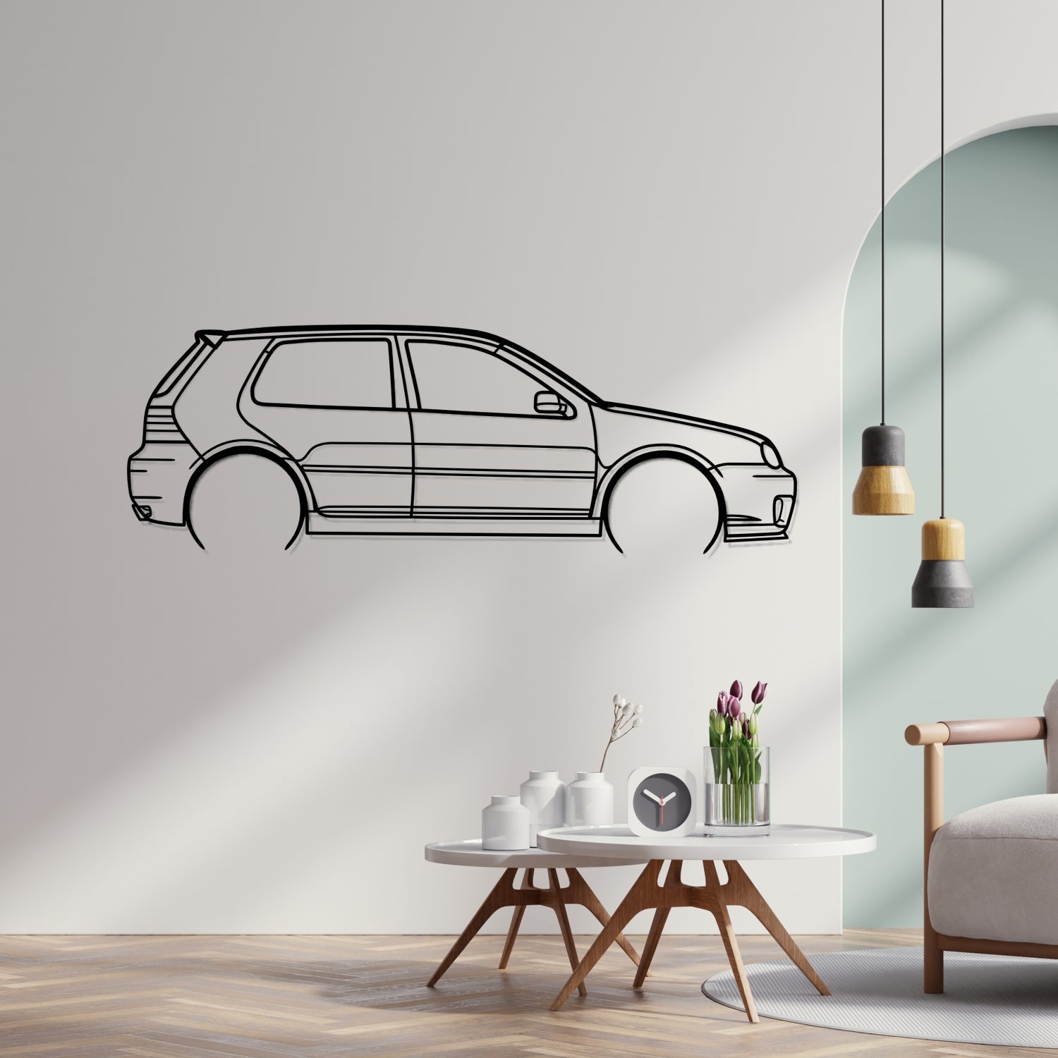 Volkswagen Golf MK4 R32 (2002-2004) - Perspetiva Lateral - Silhueta de Metal