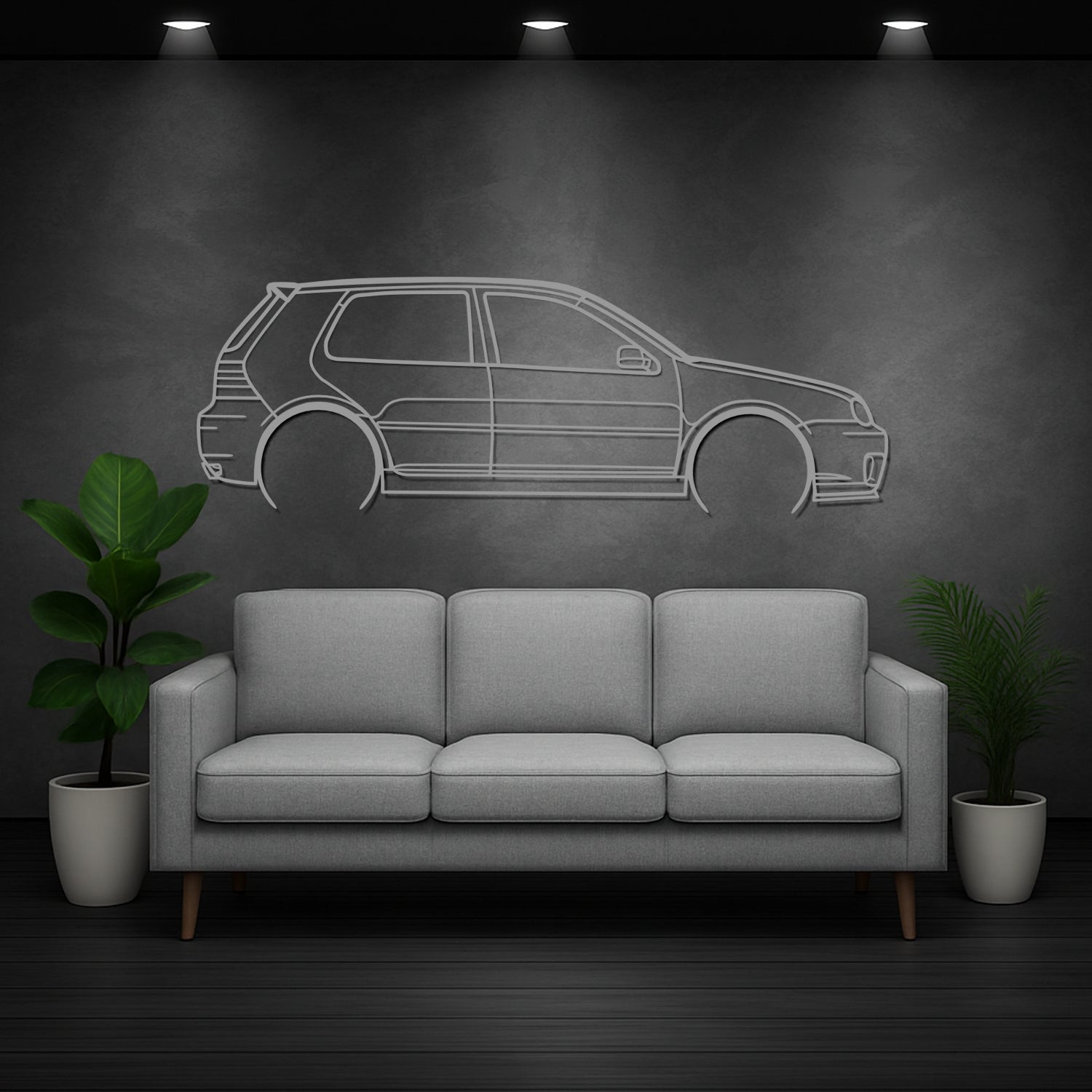 Volkswagen Golf MK4 R32 (2002-2004) - Perspetiva Lateral - Silhueta de Metal