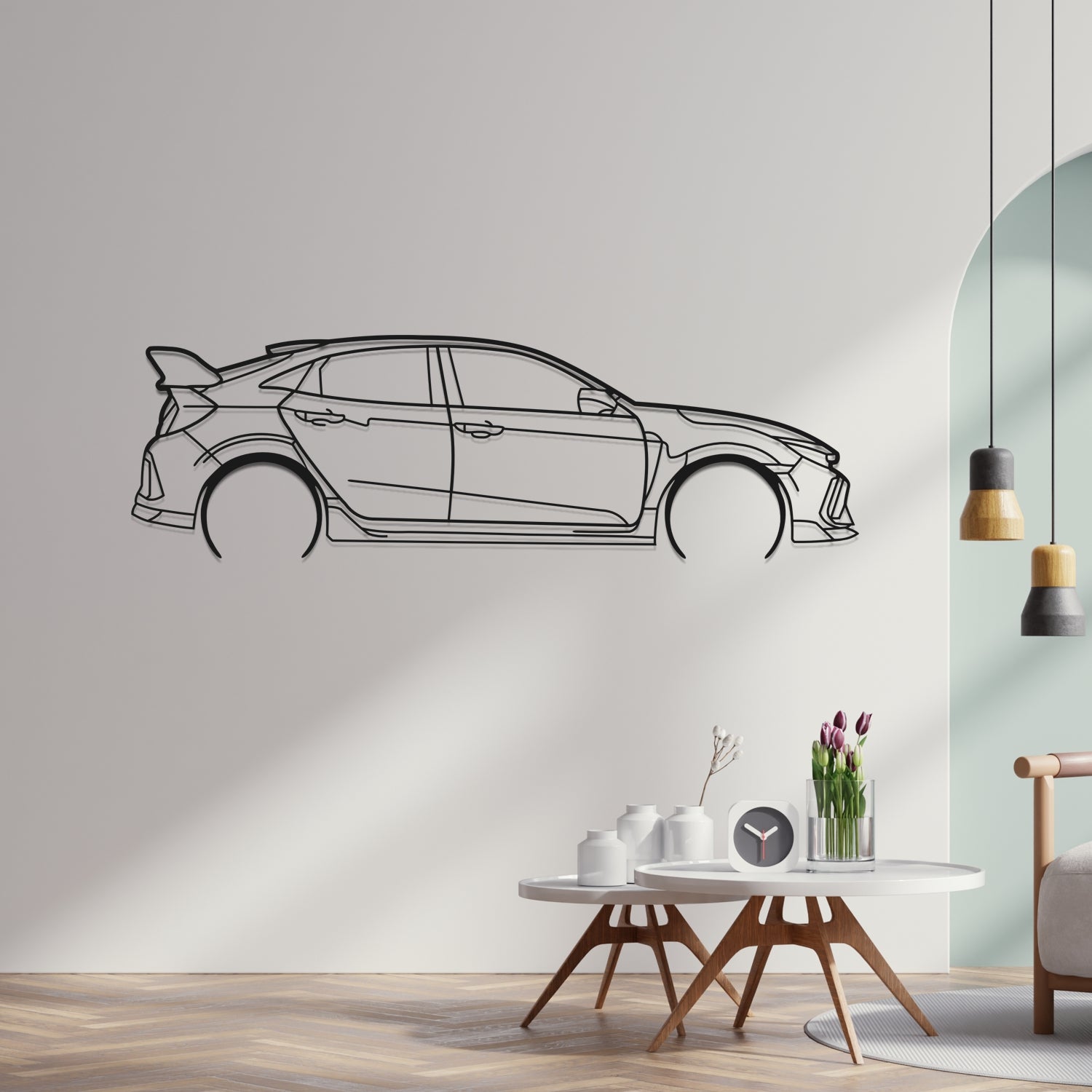 Honda Civic Type R FK8 (2017-2022) - Perspetiva Lateral - Silhueta de Metal