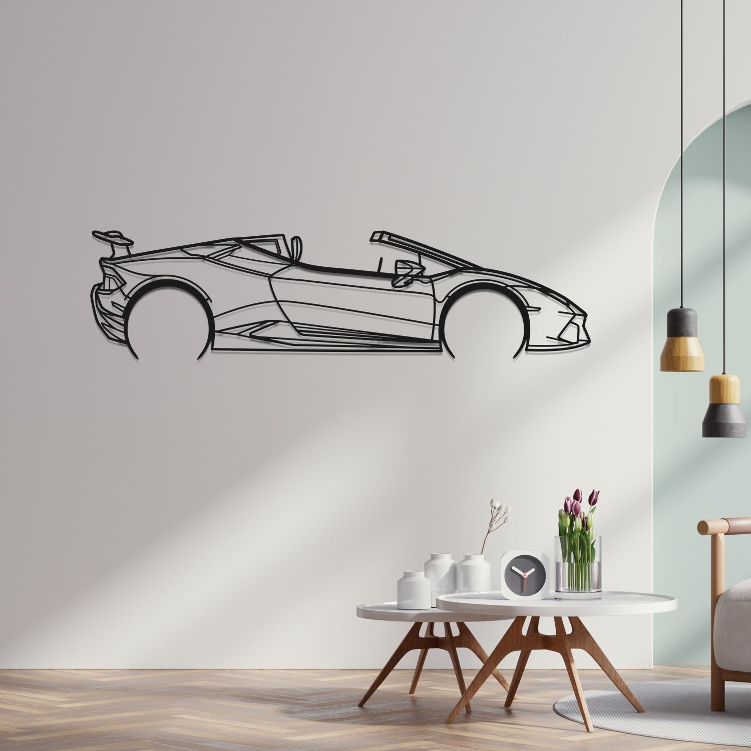 Lamborghini Huracan Perfomante Spyder (2018-2019) - Side View - Metal Silhouette