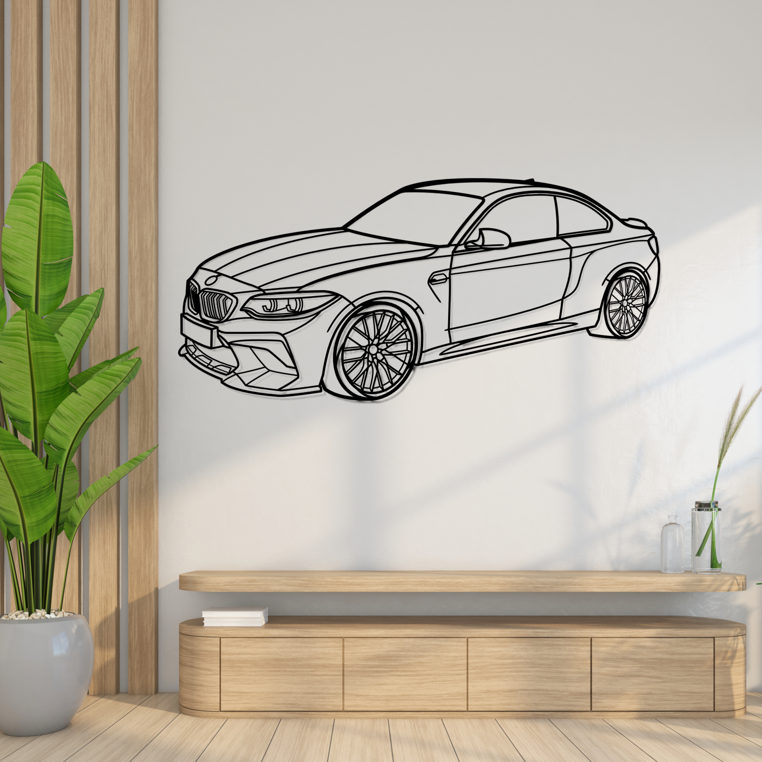 BMW M2 Competition F87 (2018-2021) - 3D Perspective Front - Metal Silhouette