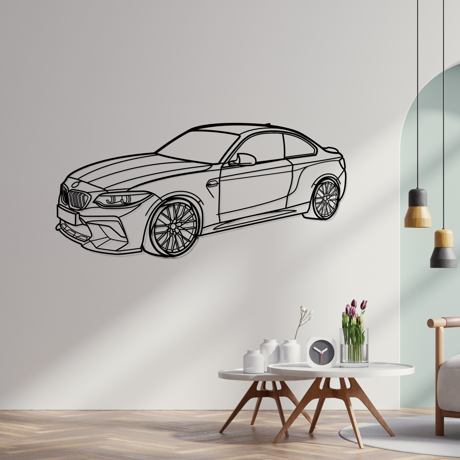 BMW M2 Competition F87 (2018-2021) - 3D Perspective Front - Metal Silhouette