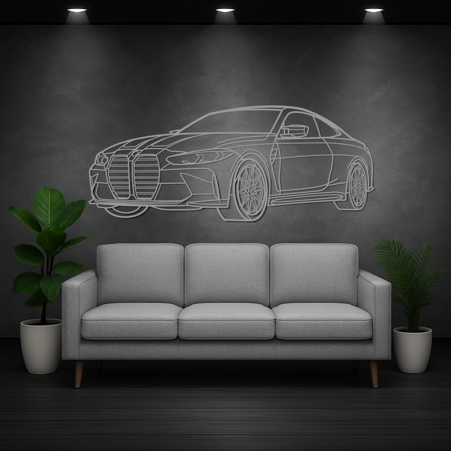 BMW M4 G82 (2020-2024) – 3D-Perspektive Front – Metallsilhouette