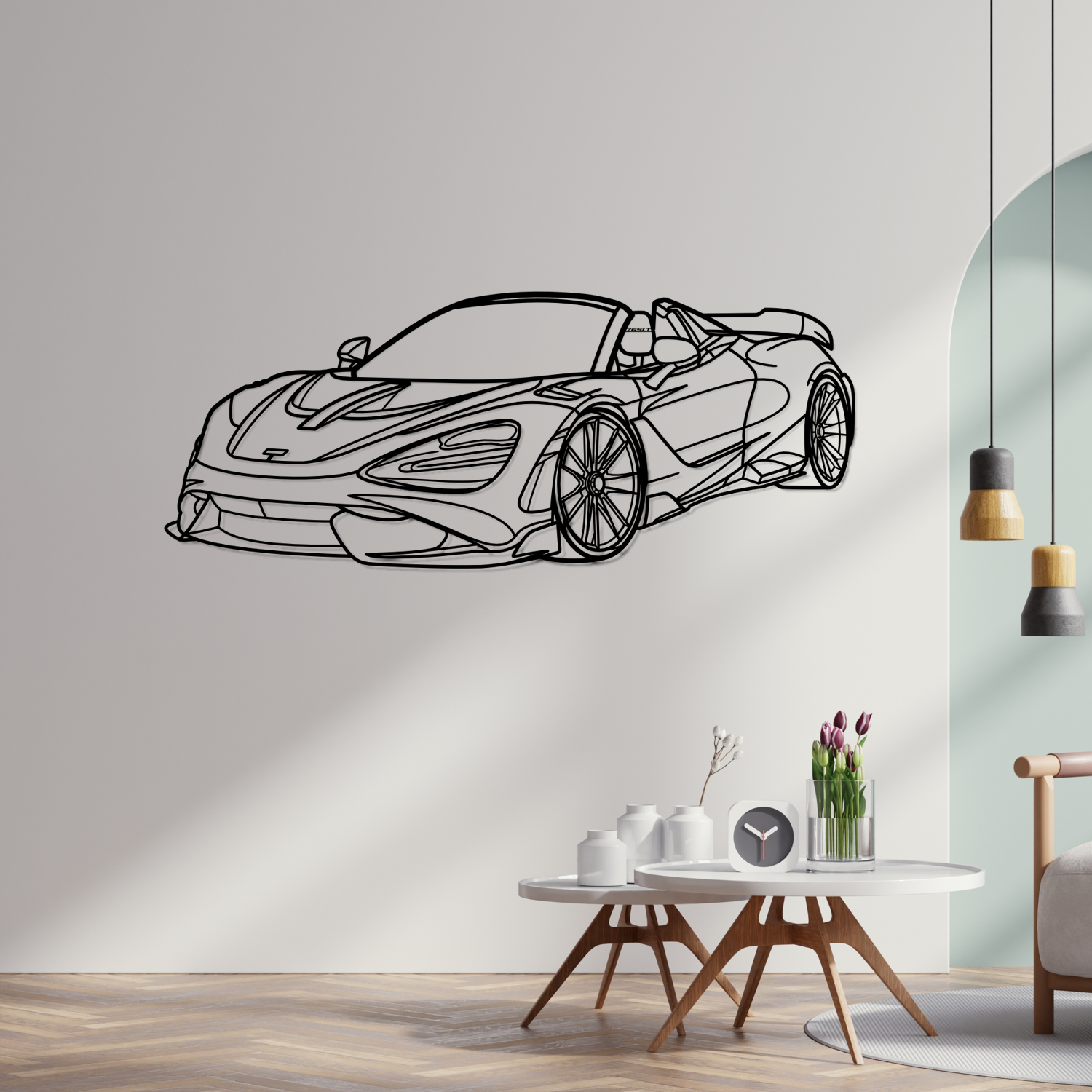 Mclaren 765LT Spider Novitec (2020-2023) - Perspetiva 3D Frente - Silhueta de Metal