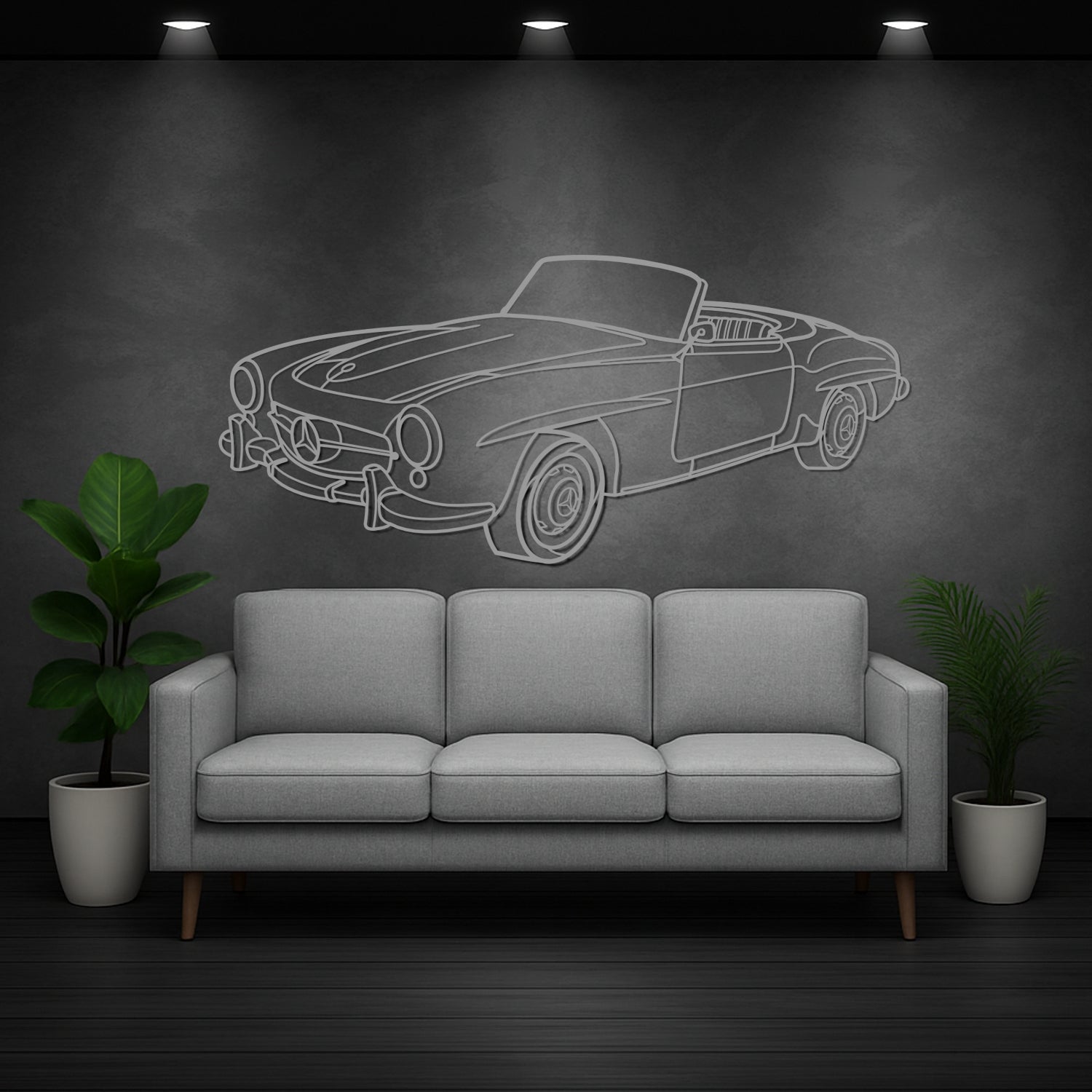 Mercedes 190 SL - Perspetiva 3D Frente - Silhueta de Metal