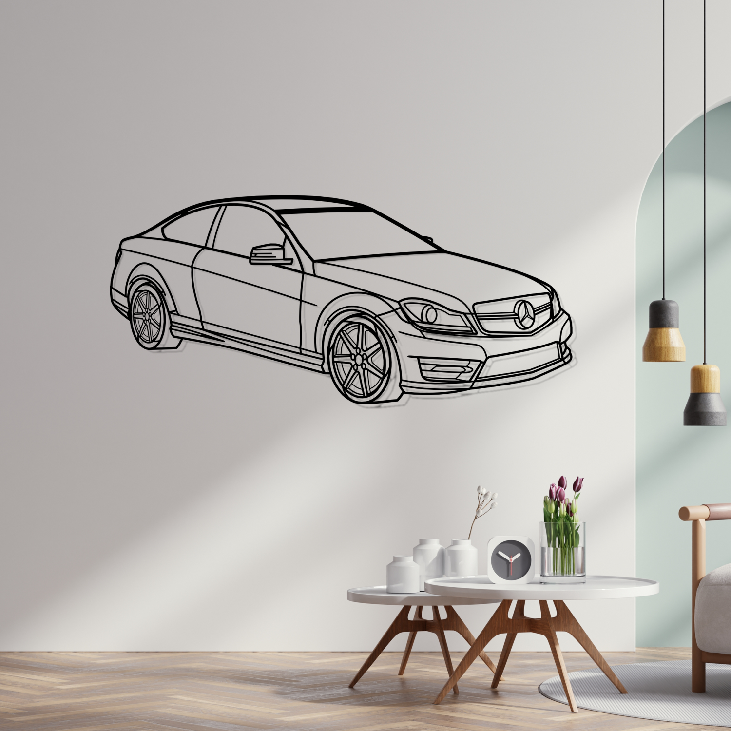 Mercedes Classe C (2011-2025) - Perspetiva 3D Frente - Silhueta de Metal
