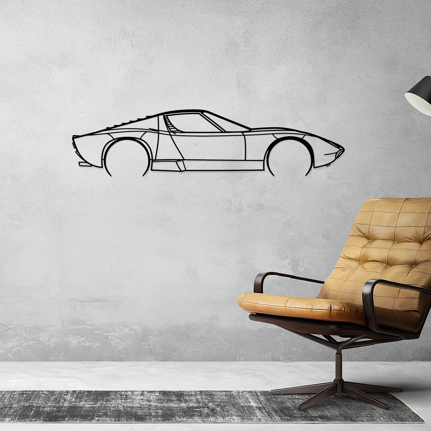 Lamborghini Miura SV (1971-1973) – Seitenansicht – Metallsilhouette