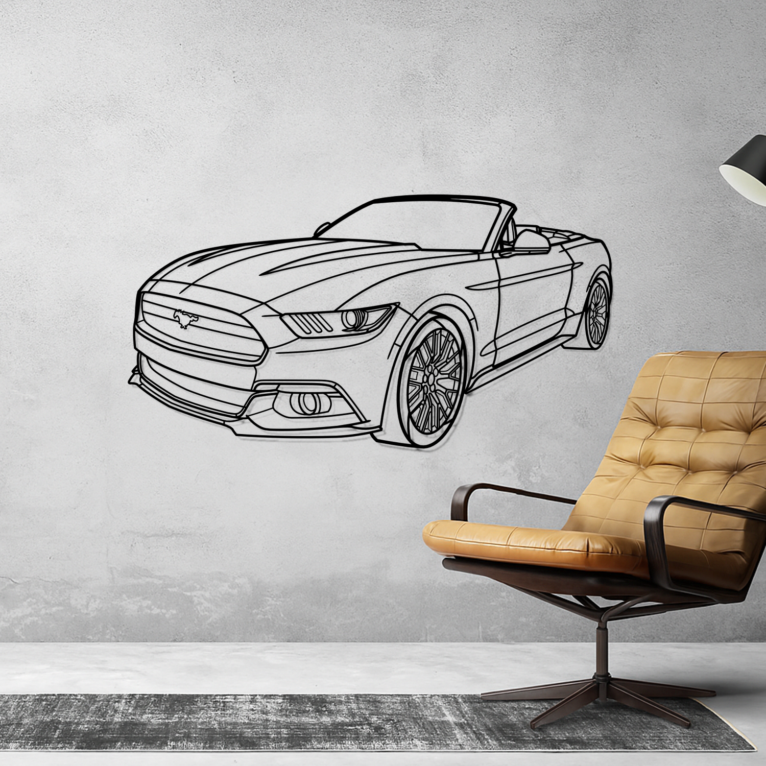 Ford Mustang Cabrio (2017-2023) - Perspetiva 3D Frente - Silhueta de Metal