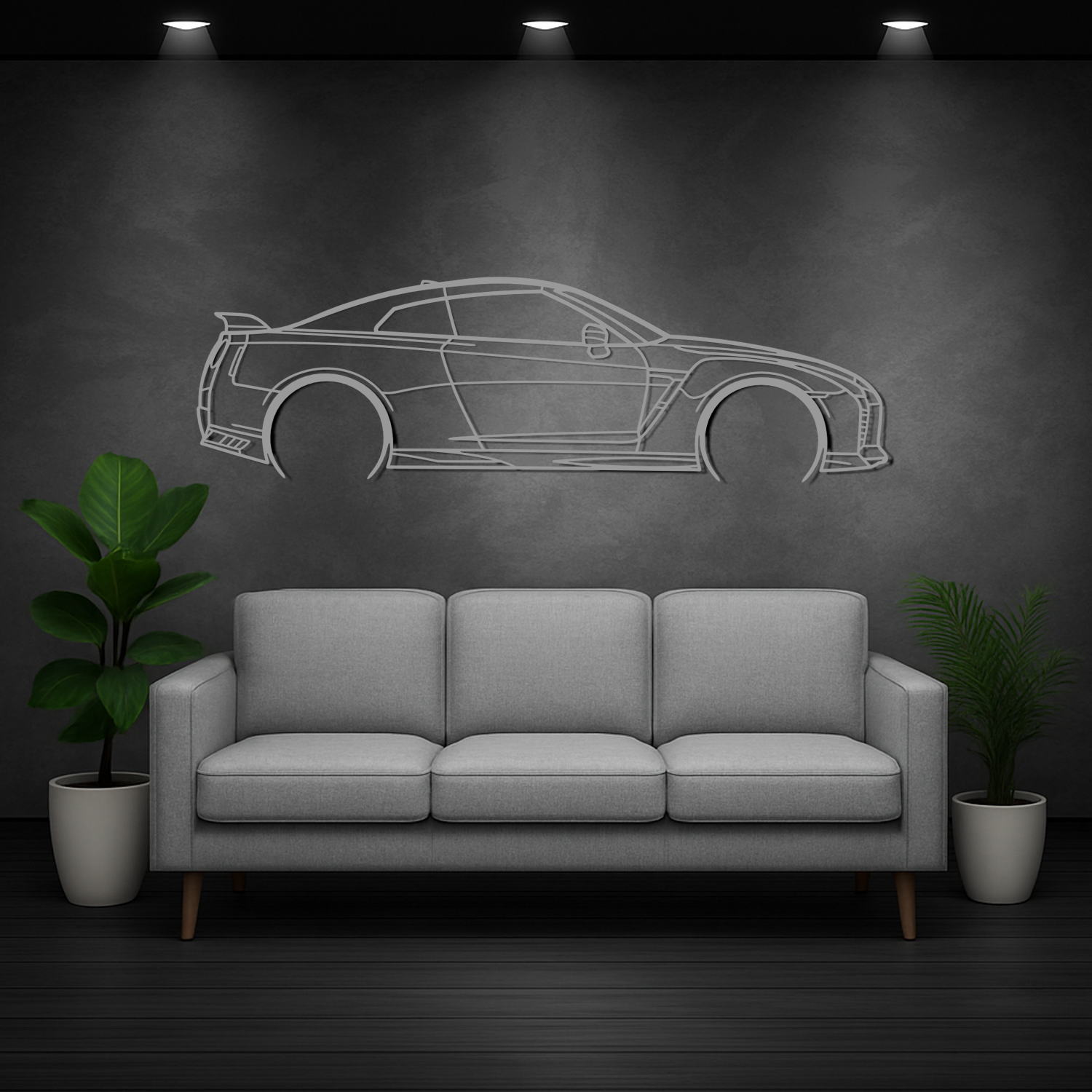 Nissan GT-R R35 (2017-2023) – Seitenansicht – Metallsilhouette