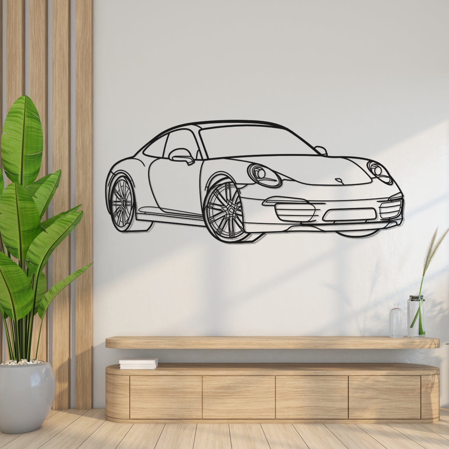 Porsche 911 991.1 Carrera com Jantes Turbo (2011-2016) - Perspetiva 3D Frente - Silhueta de Metal