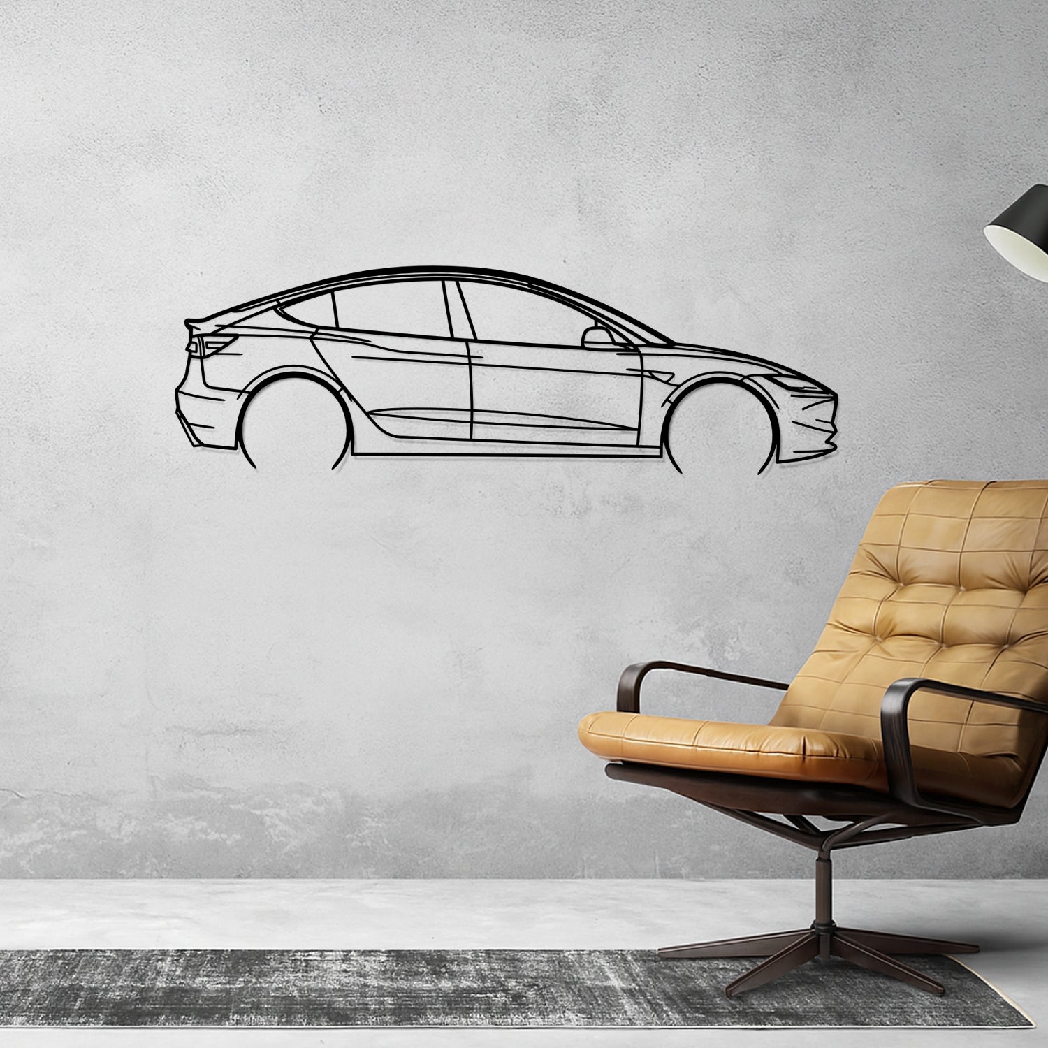 Tesla Model 3 (2025) - Perspetiva Lateral - Silhueta de Metal