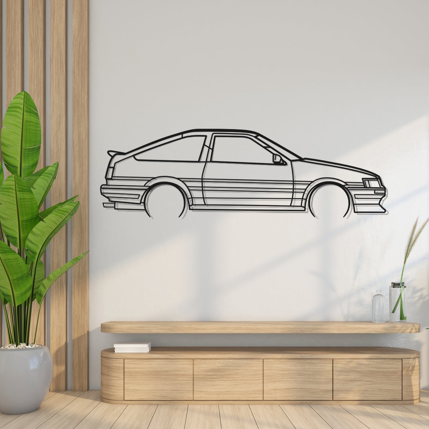 Toyota Corolla AE85 Levin (1983-1987) - Perspetiva Lateral - Silhueta de Metal