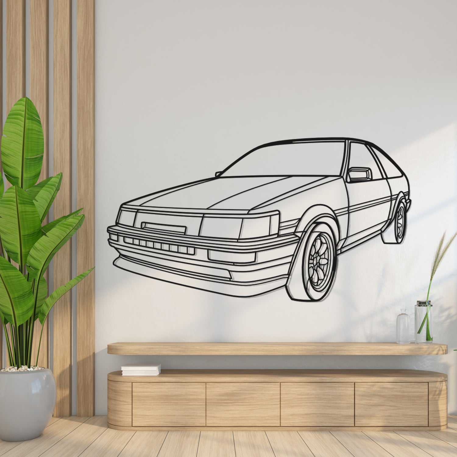 Toyota Corolla AE85 Levin (1983-1987) - Perspetiva 3D Frente - Silhueta de Metal