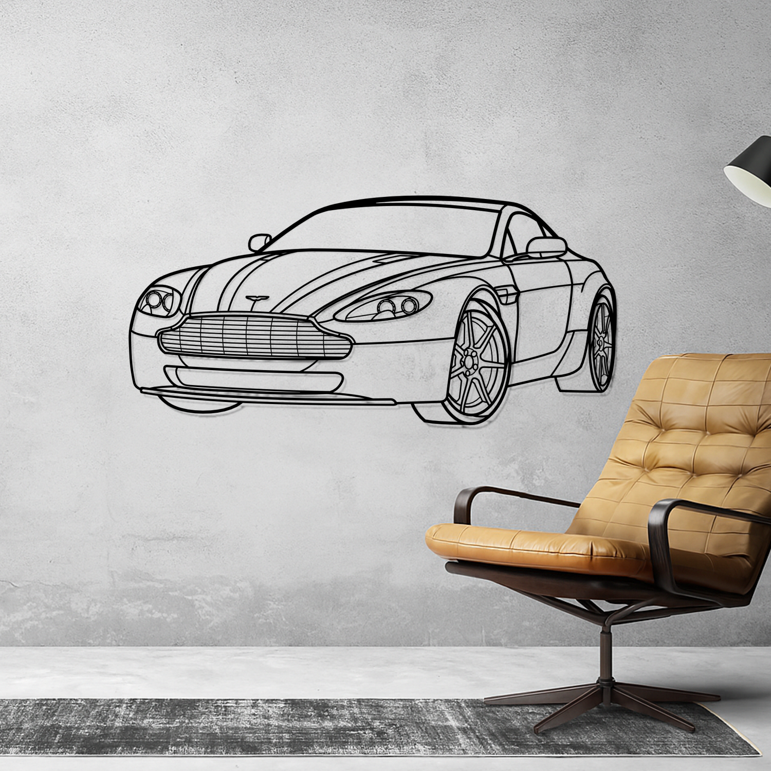 Aston Martin Vantage (2008-2017) - 3D Perspective Front - Metal Silhouette