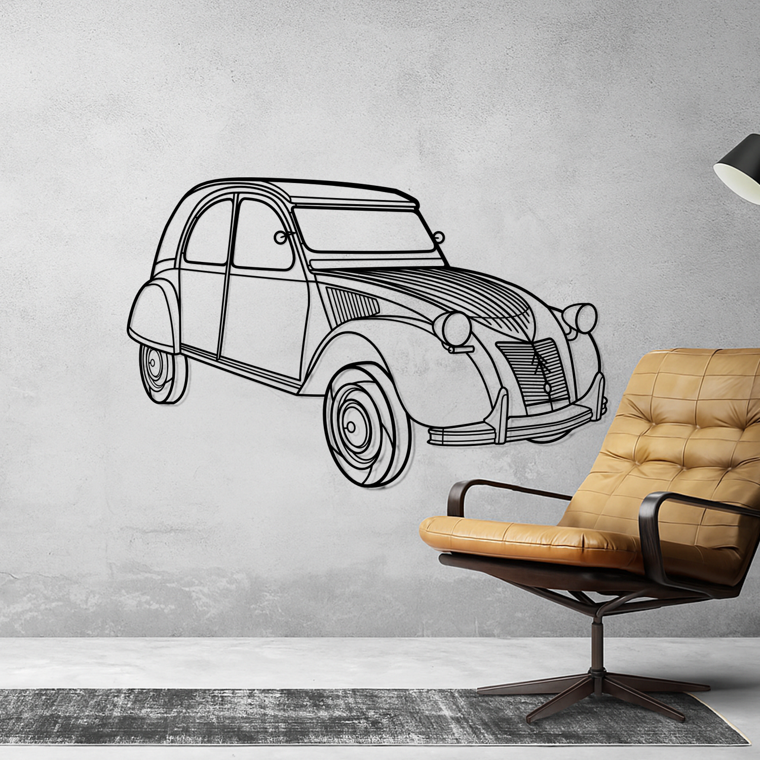 Citroën 2CV (1957-1960) - 3D Perspective Front - Metal Silhouette