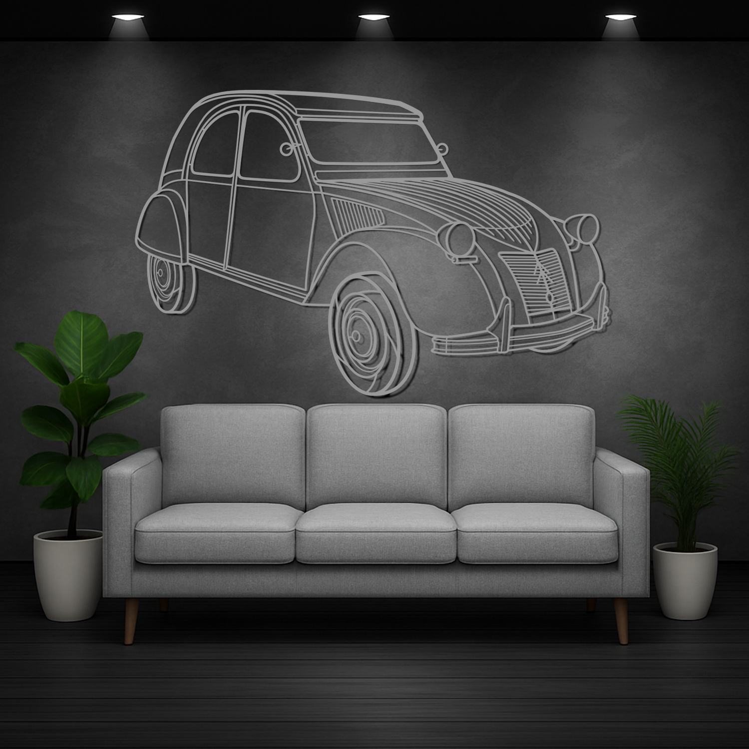 Citroën 2CV (1957-1960) - 3D Perspective Front - Metal Silhouette