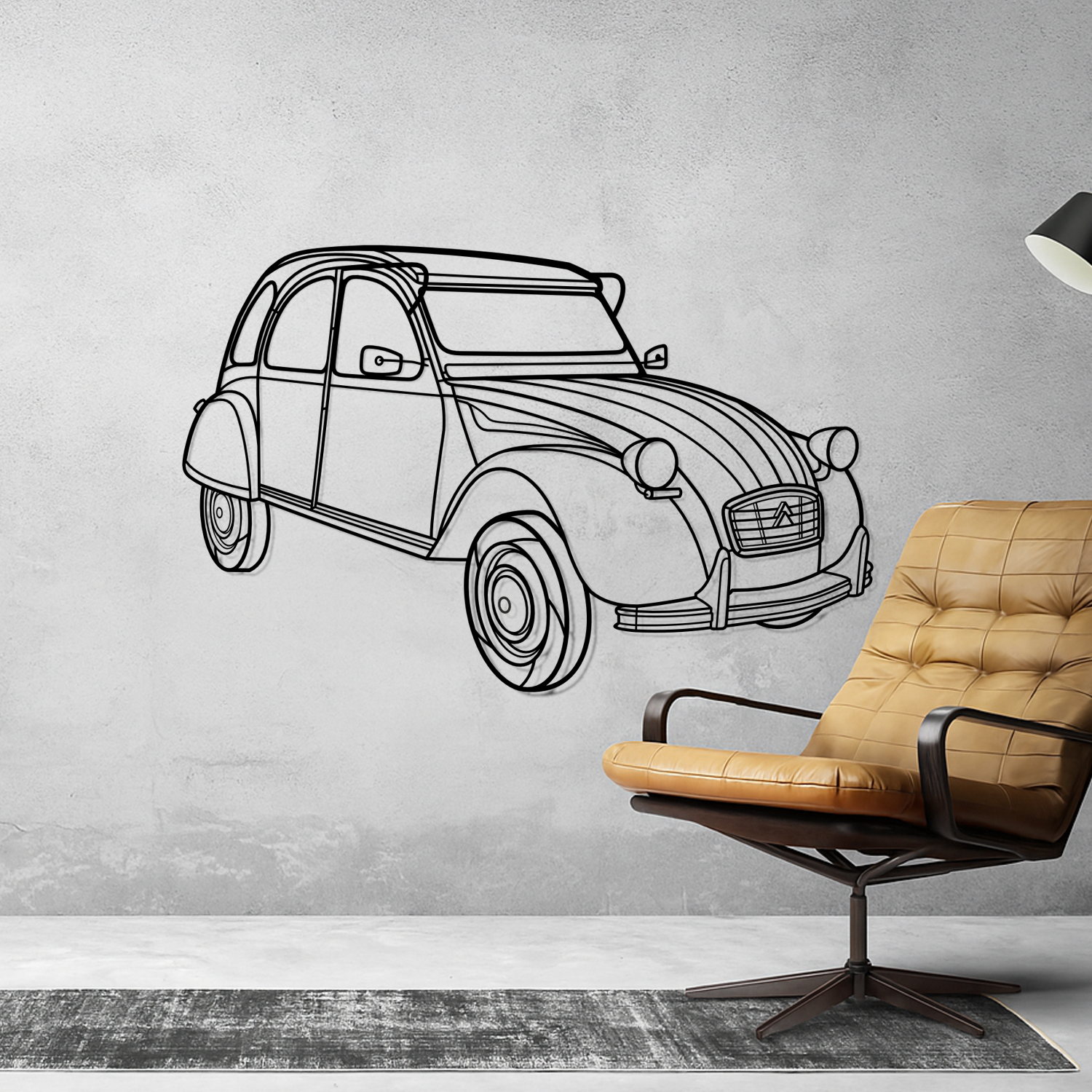 Citroën 2CV (1968-1970) - 3D Perspective Front - Metal Silhouette