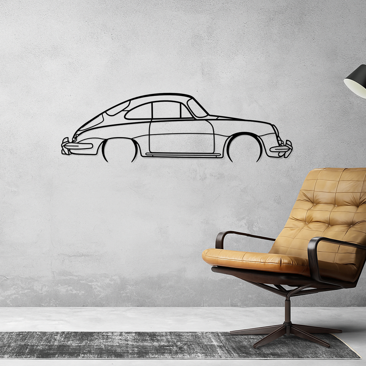 Porsche 356 Coupe (1948-1965) - Perspetiva Lateral - Silhueta de Metal
