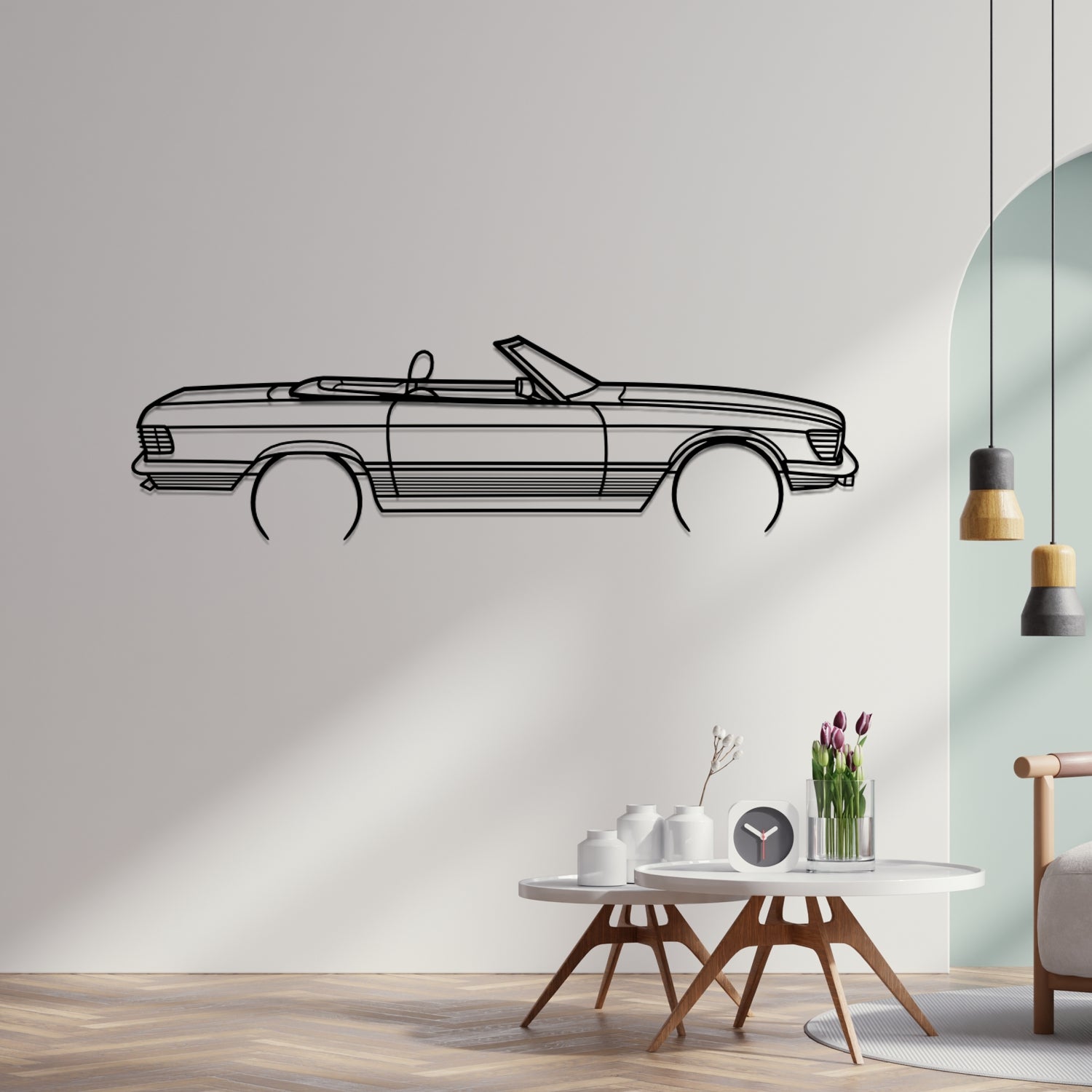 Mercedes SL R107 Side View - Metal Wall Silhouette