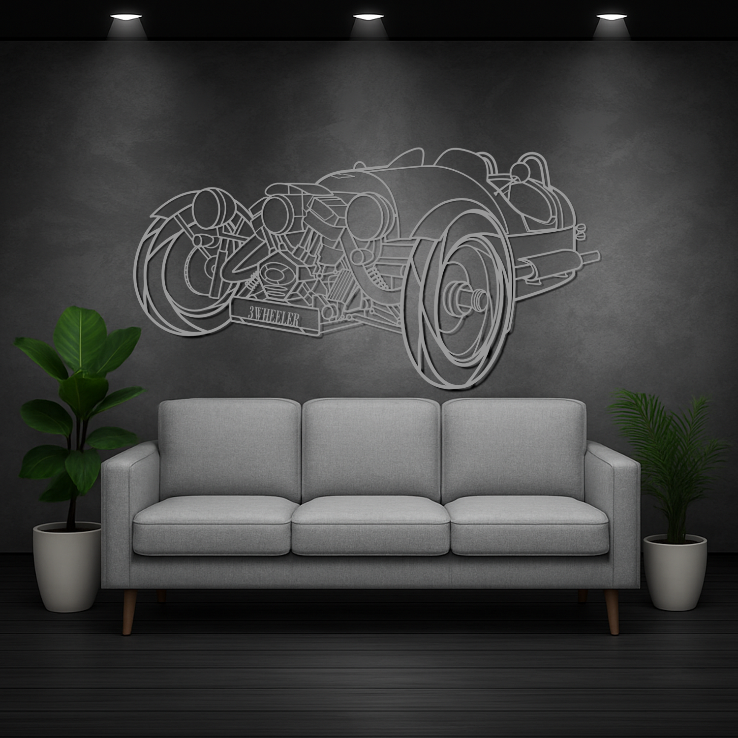 Morgan 3 Wheeler (2011-2021) - Front 3D Perspective - Metal Silhouette 