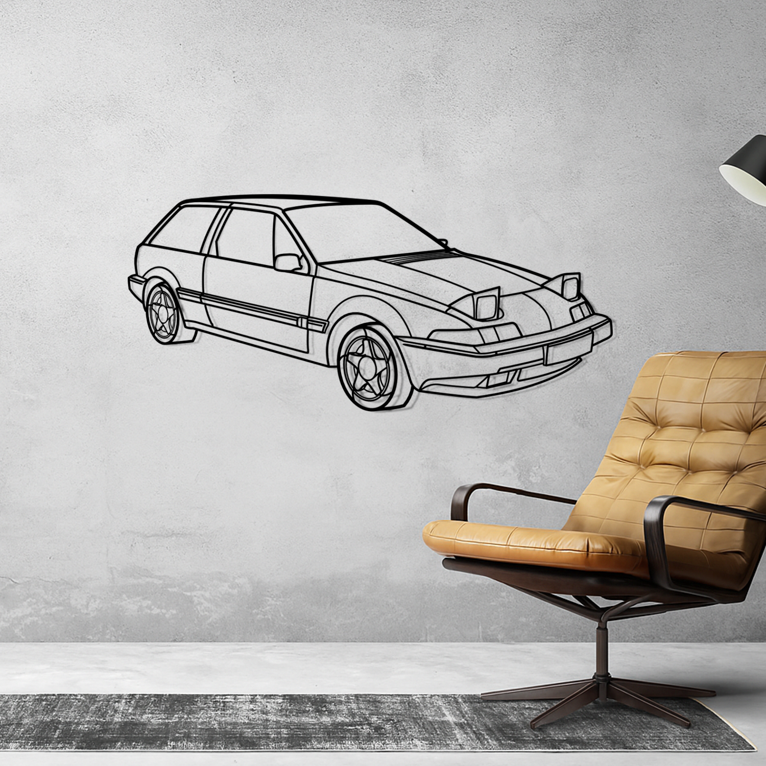 Volvo 480 Turbo (1986-1995) - 3D Perspective Front - Metal Silhouette
