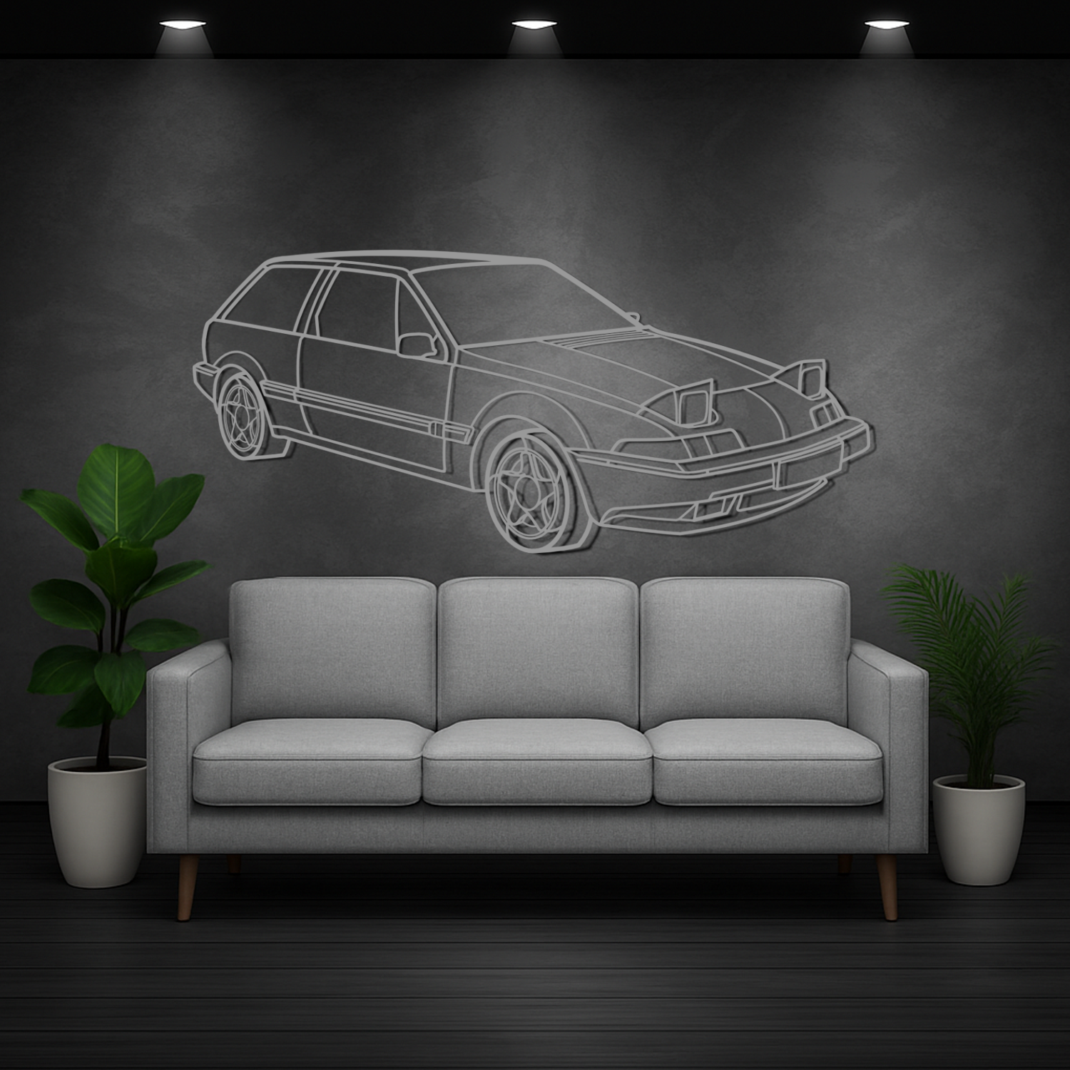 Volvo 480 Turbo (1986-1995) - 3D Perspective Front - Metal Silhouette