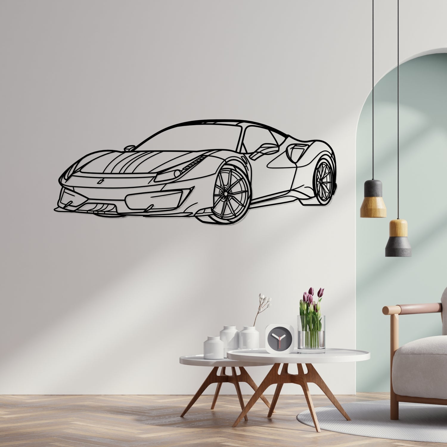 Ferrari 488 Pista (2018-2019) - Perspetiva 3D Frente - Silhueta de Metal