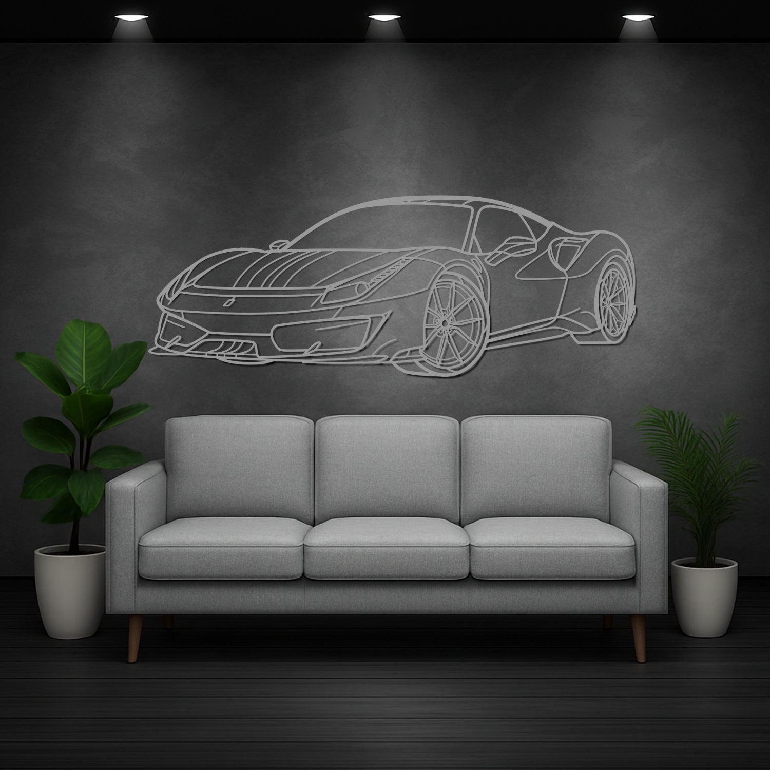 Ferrari 488 Pista (2018-2019) - Perspetiva 3D Frente - Silhueta de Metal