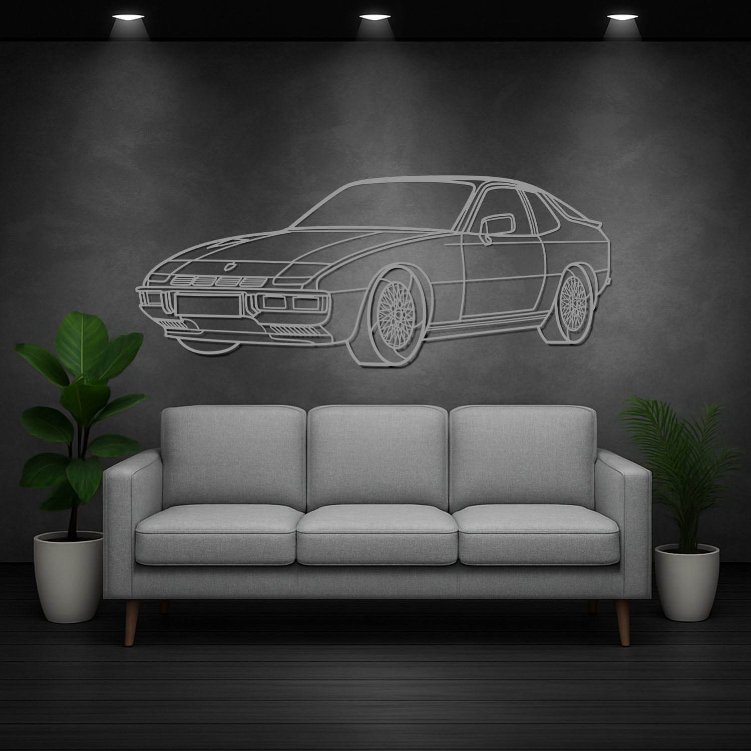 Porsche 924 Turbo (1978-1982) - 3D Perspective Front - Metal Silhouette