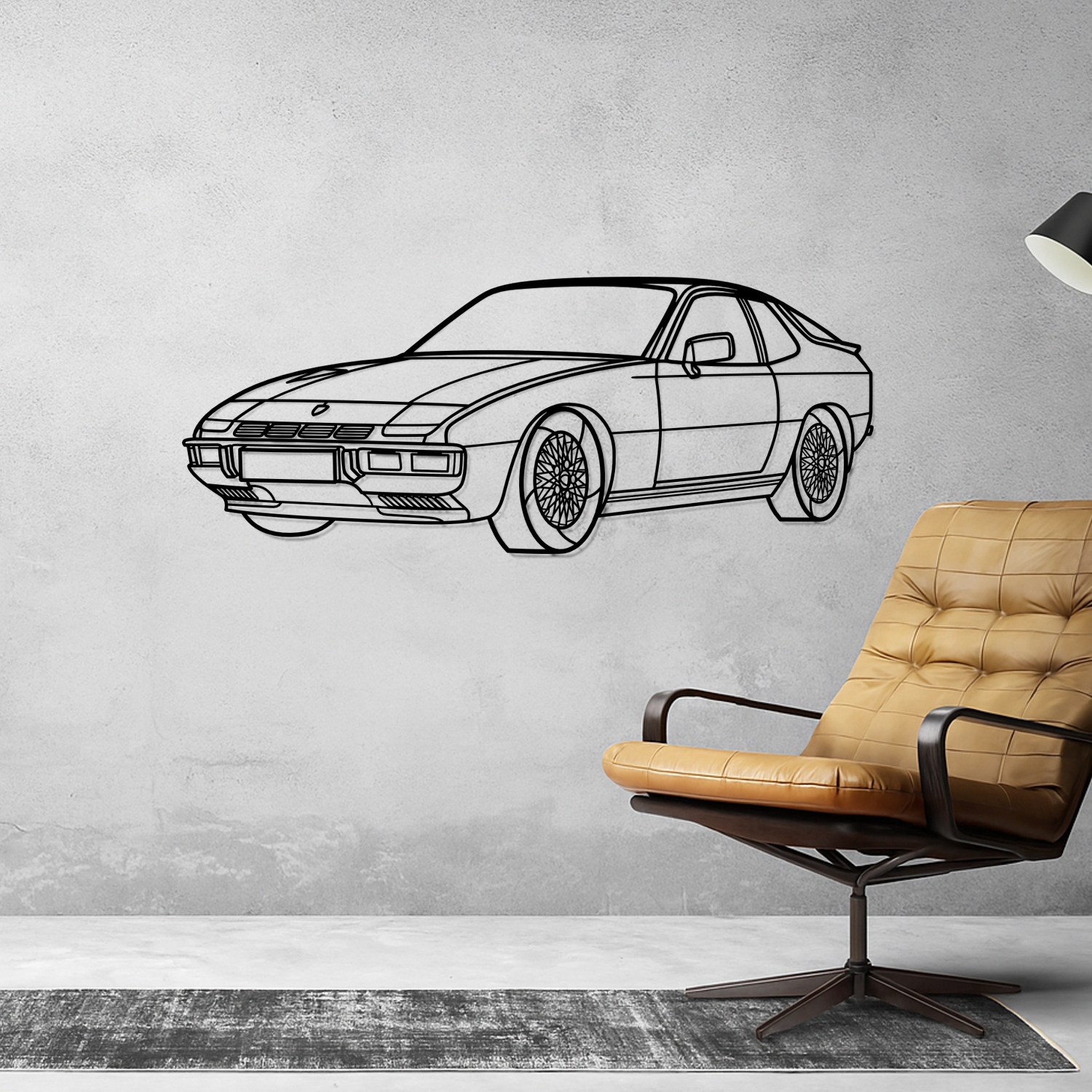 Porsche 924 Turbo (1978-1982) - 3D Perspective Front - Metal Silhouette