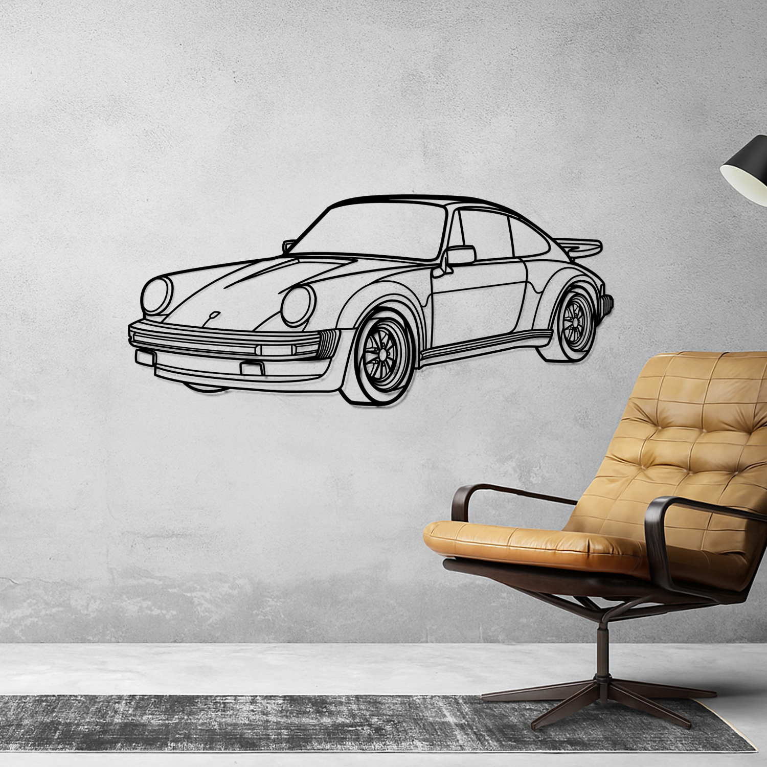Porsche 911 930 Turbo (1975-1989) - Perspetiva 3D Frente - Silhueta de Metal