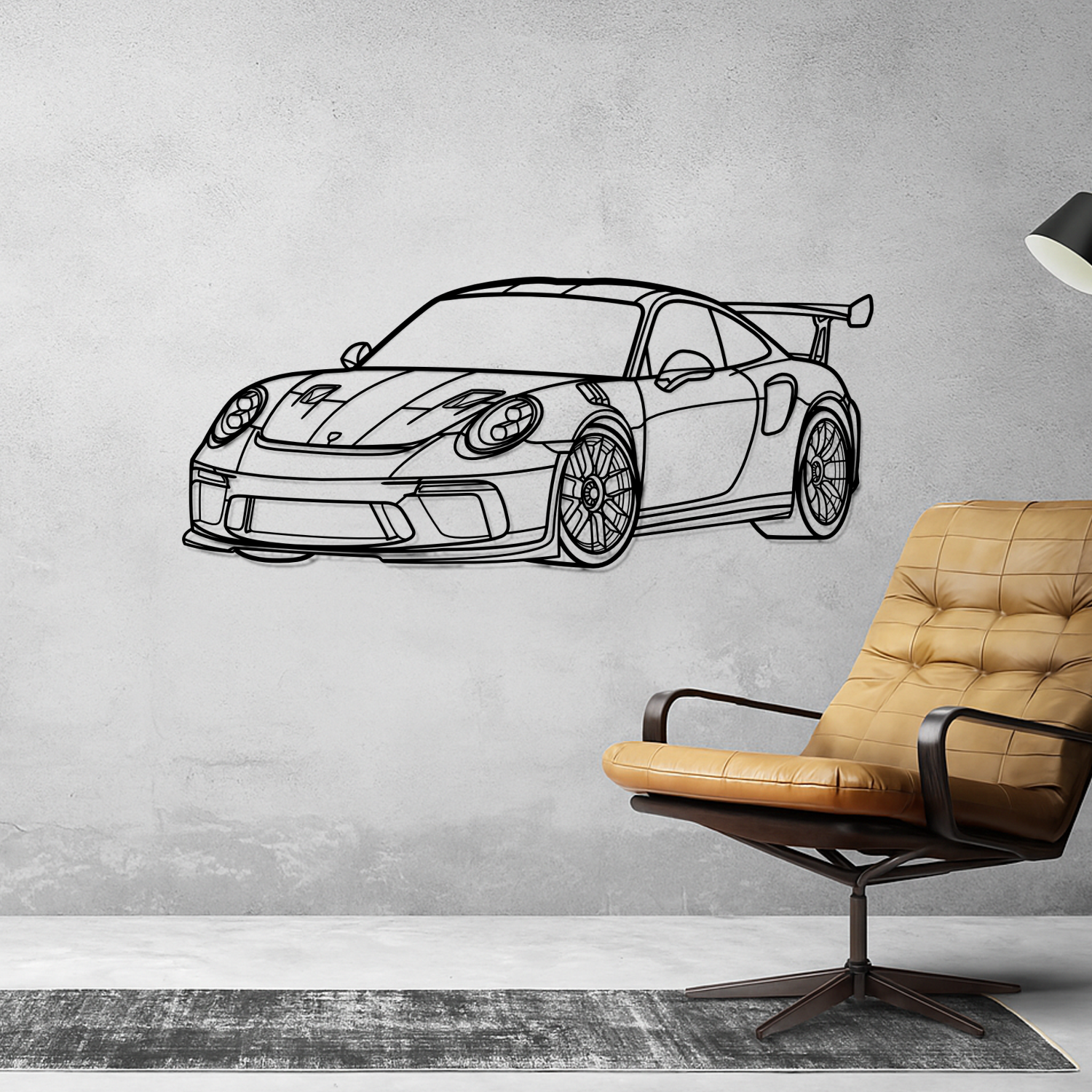 Porsche 911 991.2 GT3 RS (2018-2019) - Perspetiva 3D Frente - Silhueta de Metal
