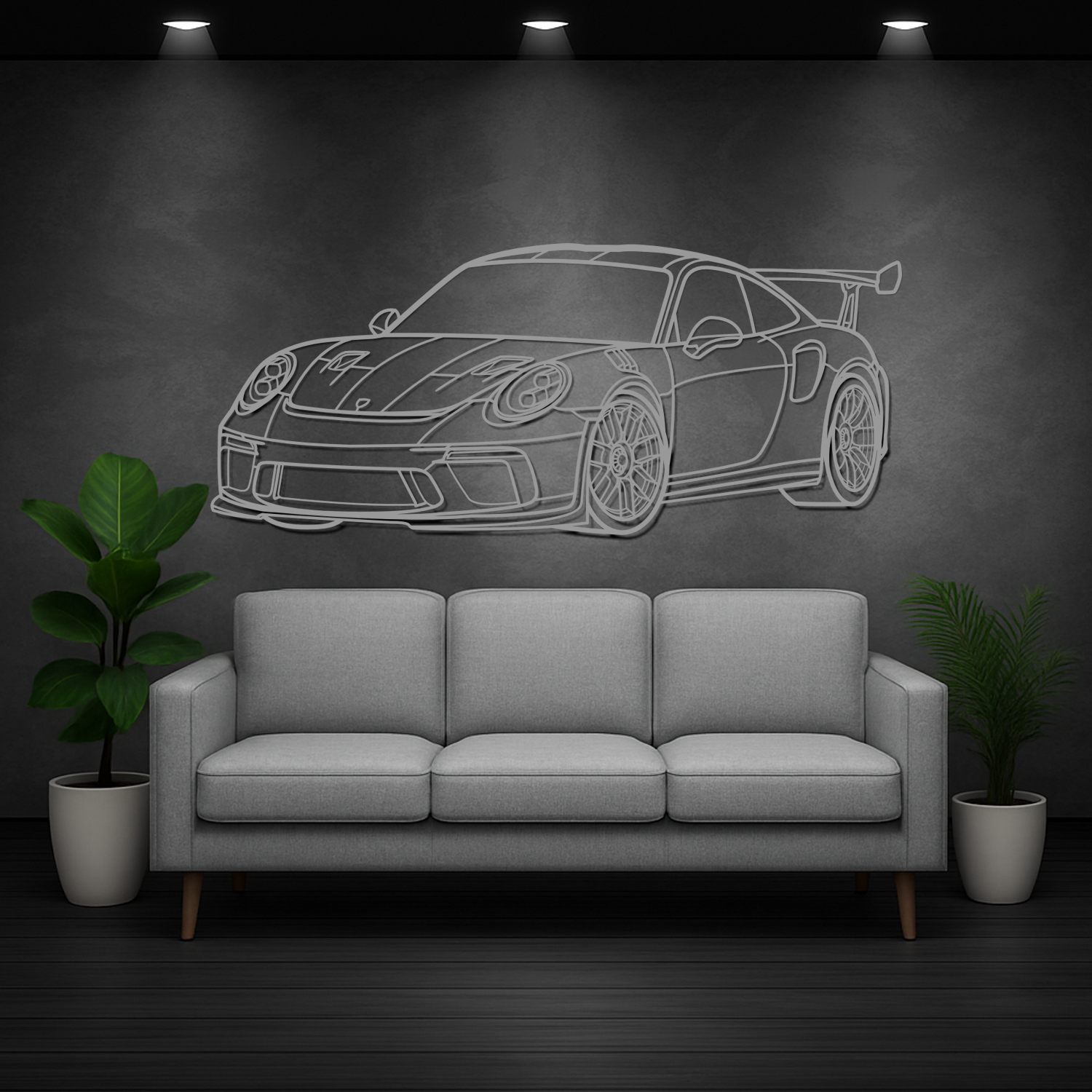 Porsche 911 991.2 GT3 RS (2018-2019) - Perspetiva 3D Frente - Silhueta de Metal