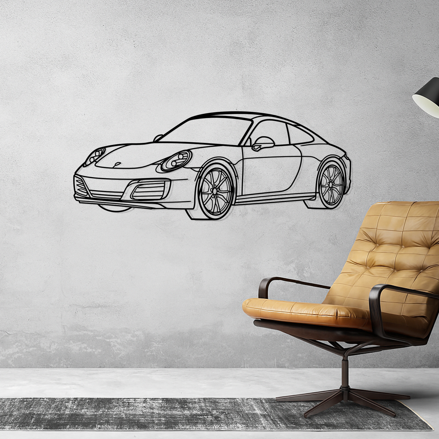 Porsche 911 991.2 Carrera (2015-2019) - Front 3D Perspective - Metal Silhouette