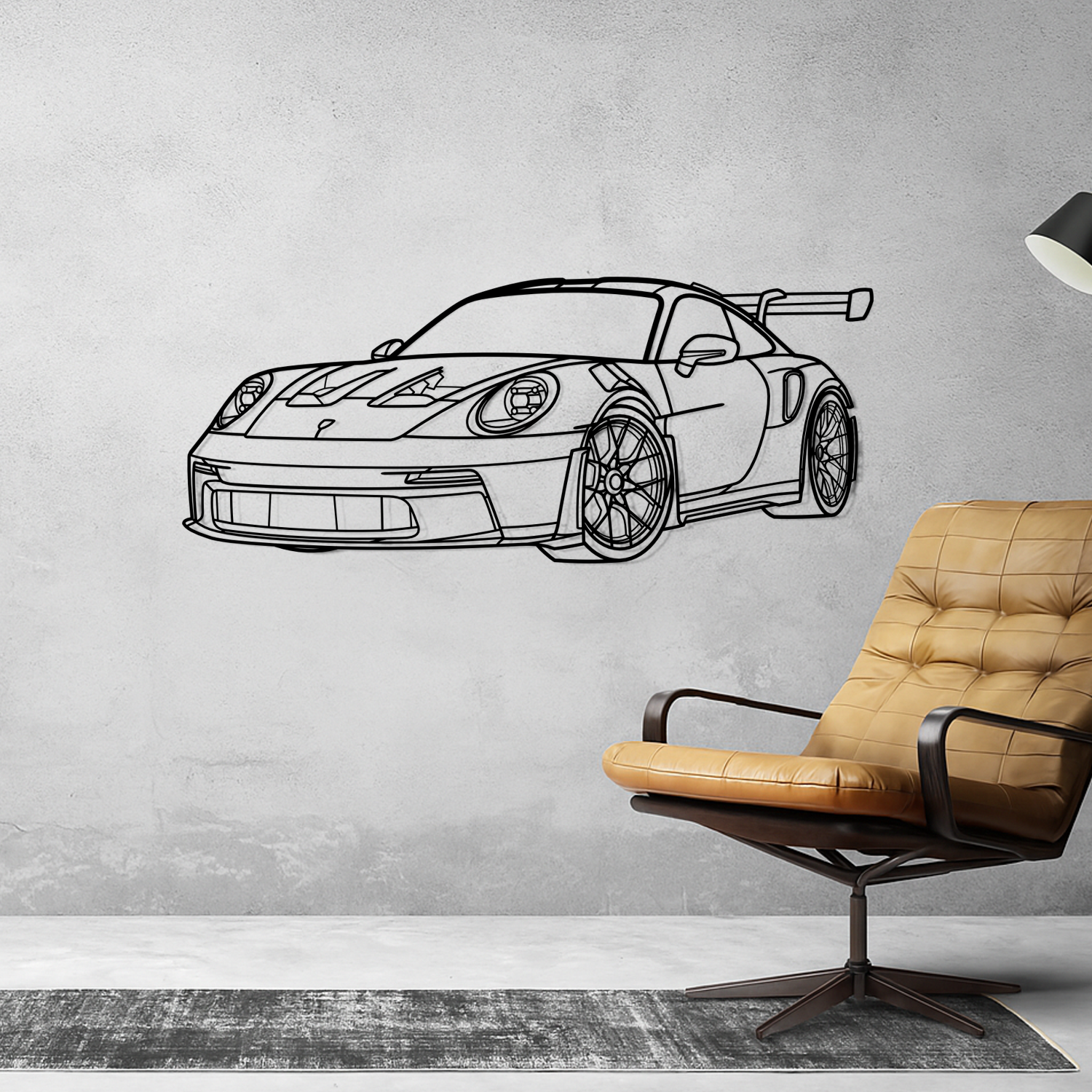 Porsche 911 992 GT3 RS (2022-2025) - 3D Perspective Front - Metal Silhouette