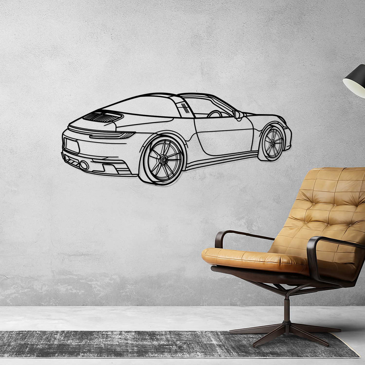 Porsche 911 992.1 Targa GTS (2020-2024) - Perspetiva 3D Traseira - Silhueta de Metal