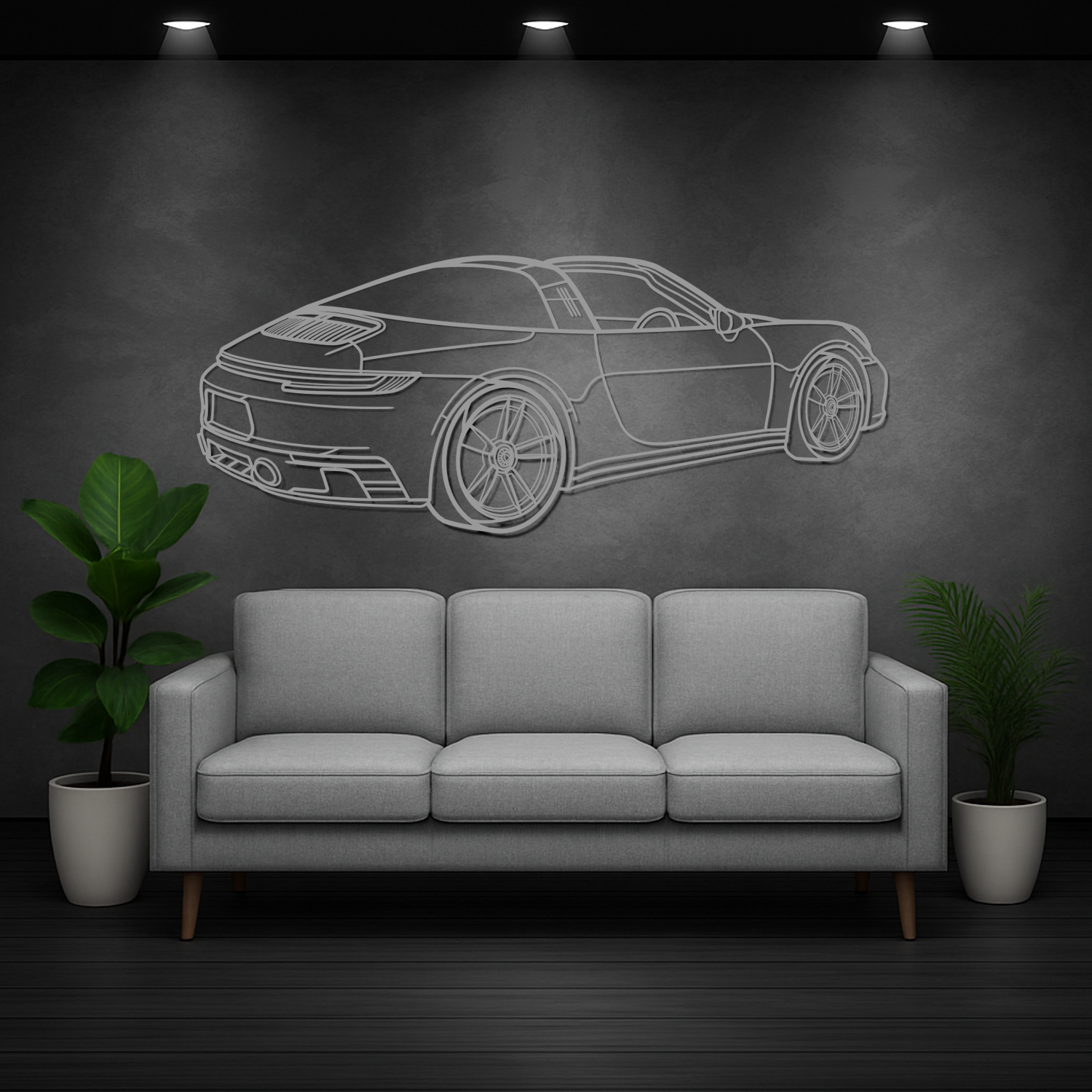 Porsche 911 992.1 Targa GTS (2020-2024) - Perspetiva 3D Traseira - Silhueta de Metal
