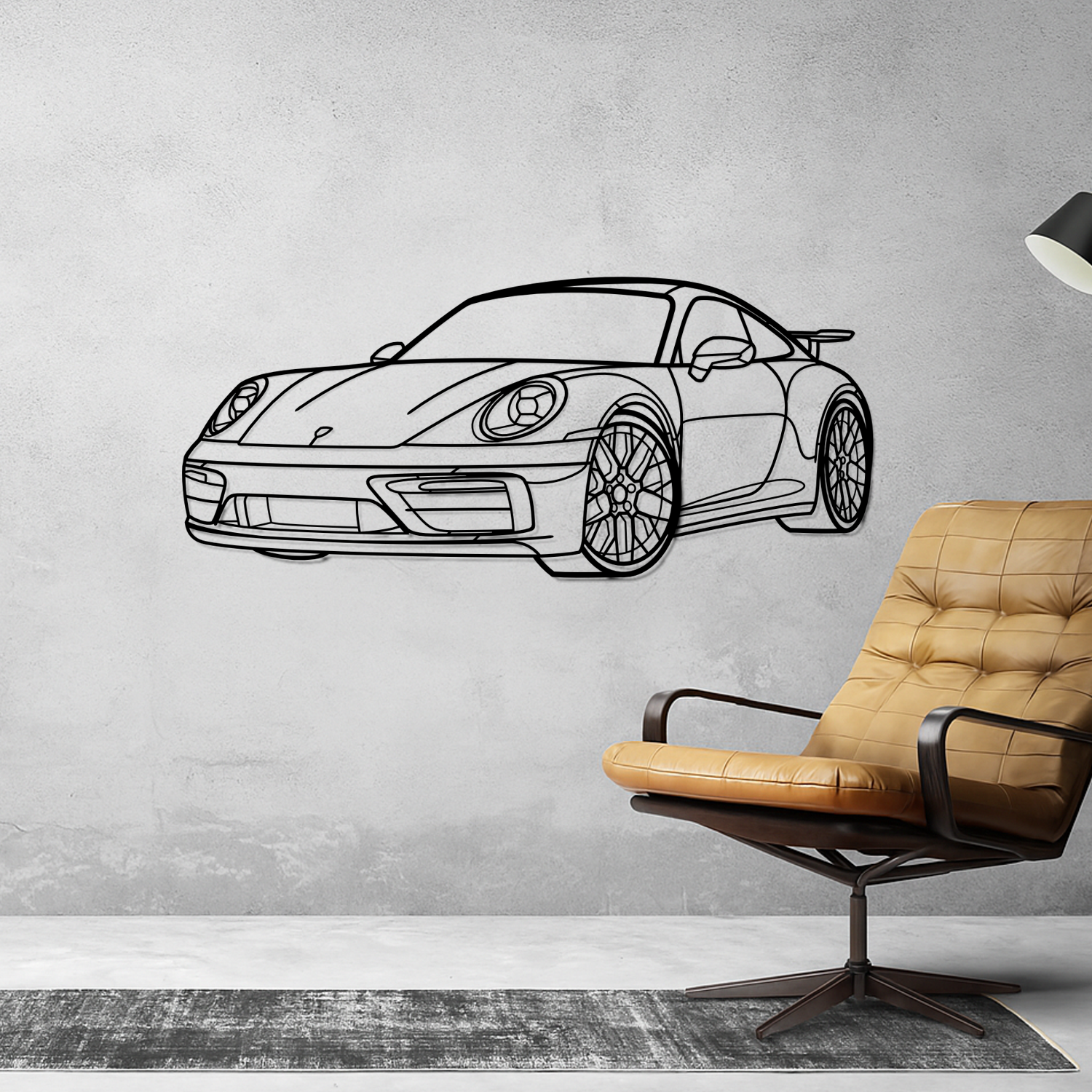 Porsche 911 992 Carrera GTS Aerokit with RS SPYDER Wheels (2021-2024) - 3D Perspective Front - Metal Silhouette