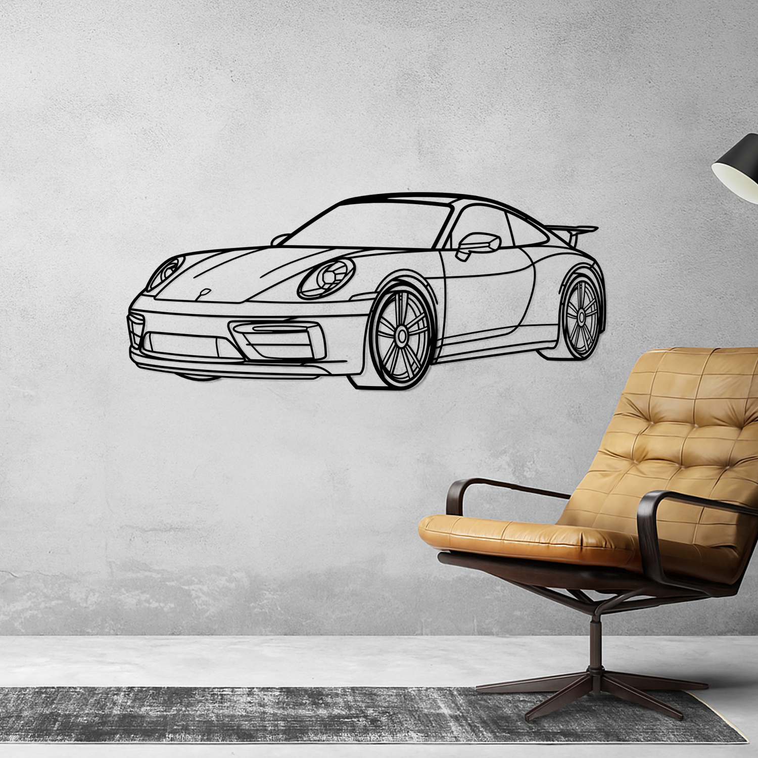 Porsche 911 992 Carrera GTS Aerokit with Turbo S Wheels (2021-2024) - 3D Perspective Front - Metal Silhouette