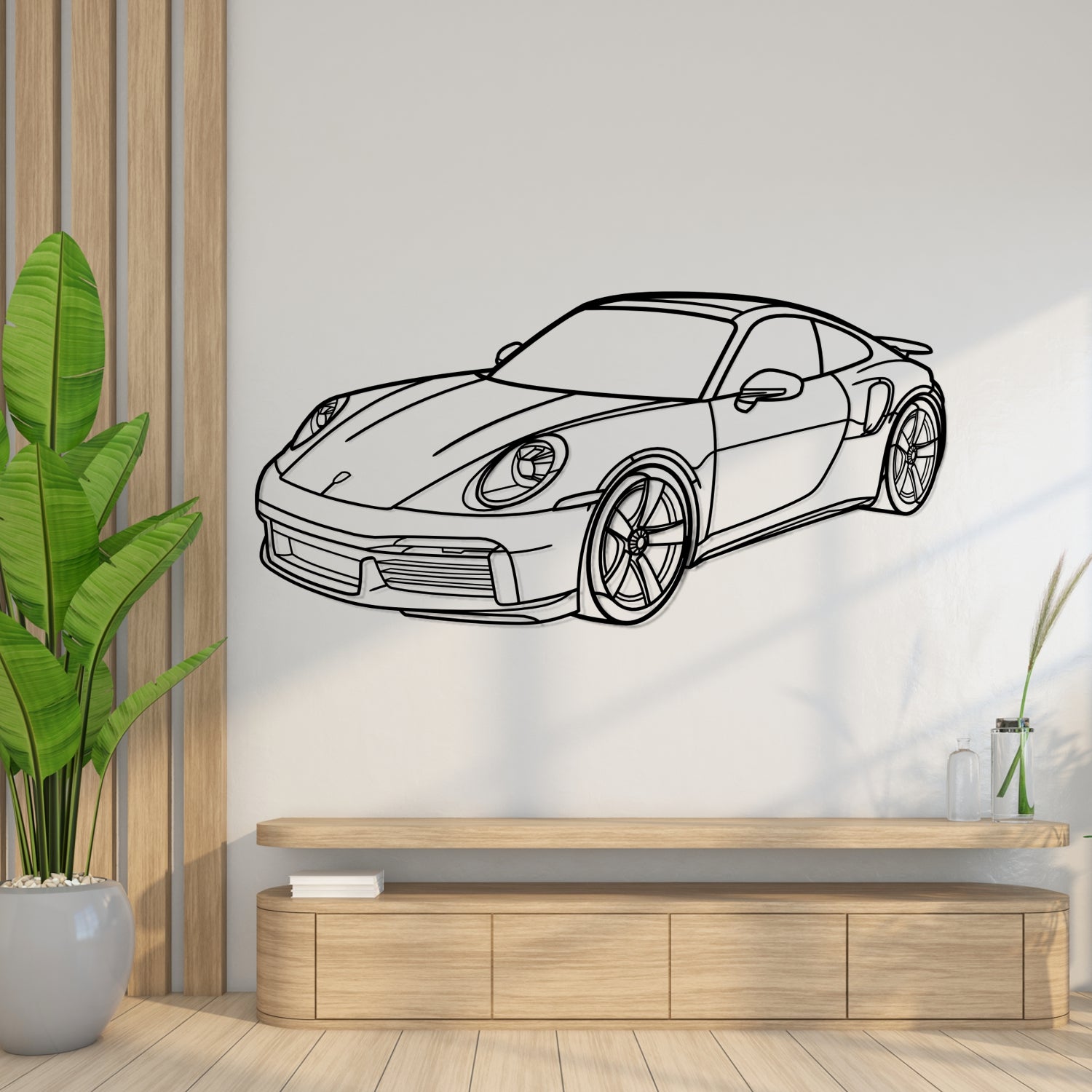 Porsche 911 992.1 Turbo S (2019-2024) - Perspetiva 3D Frente - Silhueta de Metal