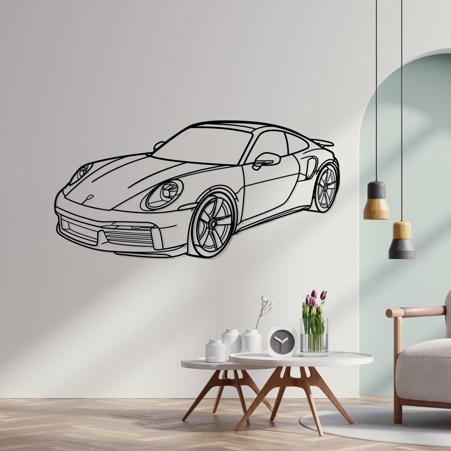 Porsche 911 992.1 Turbo S (2019-2024) - Perspetiva 3D Frente - Silhueta de Metal