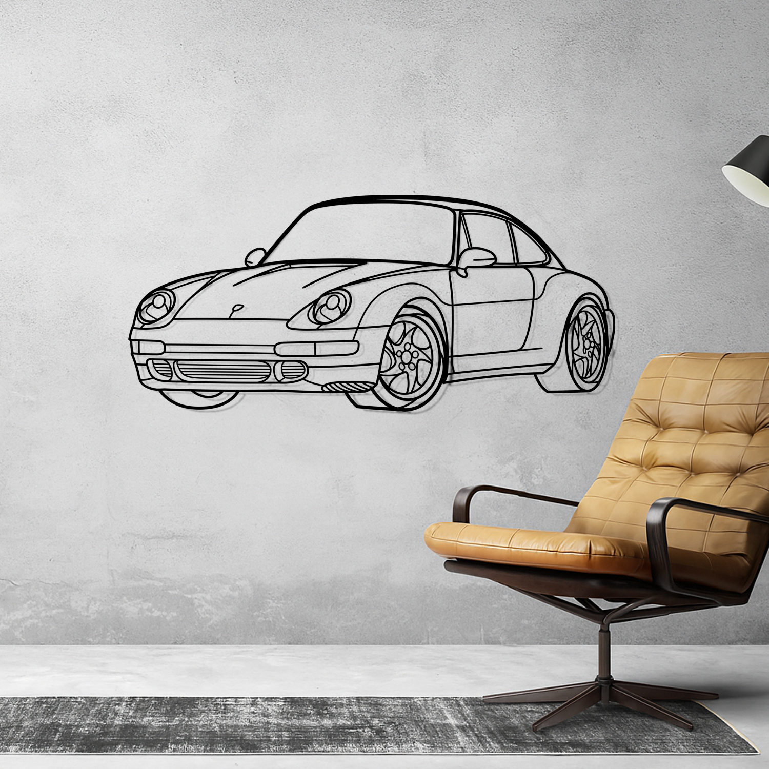 Porsche 911 993 Carrera (1994-1998) - Front 3D Perspective - Metal Silhouette