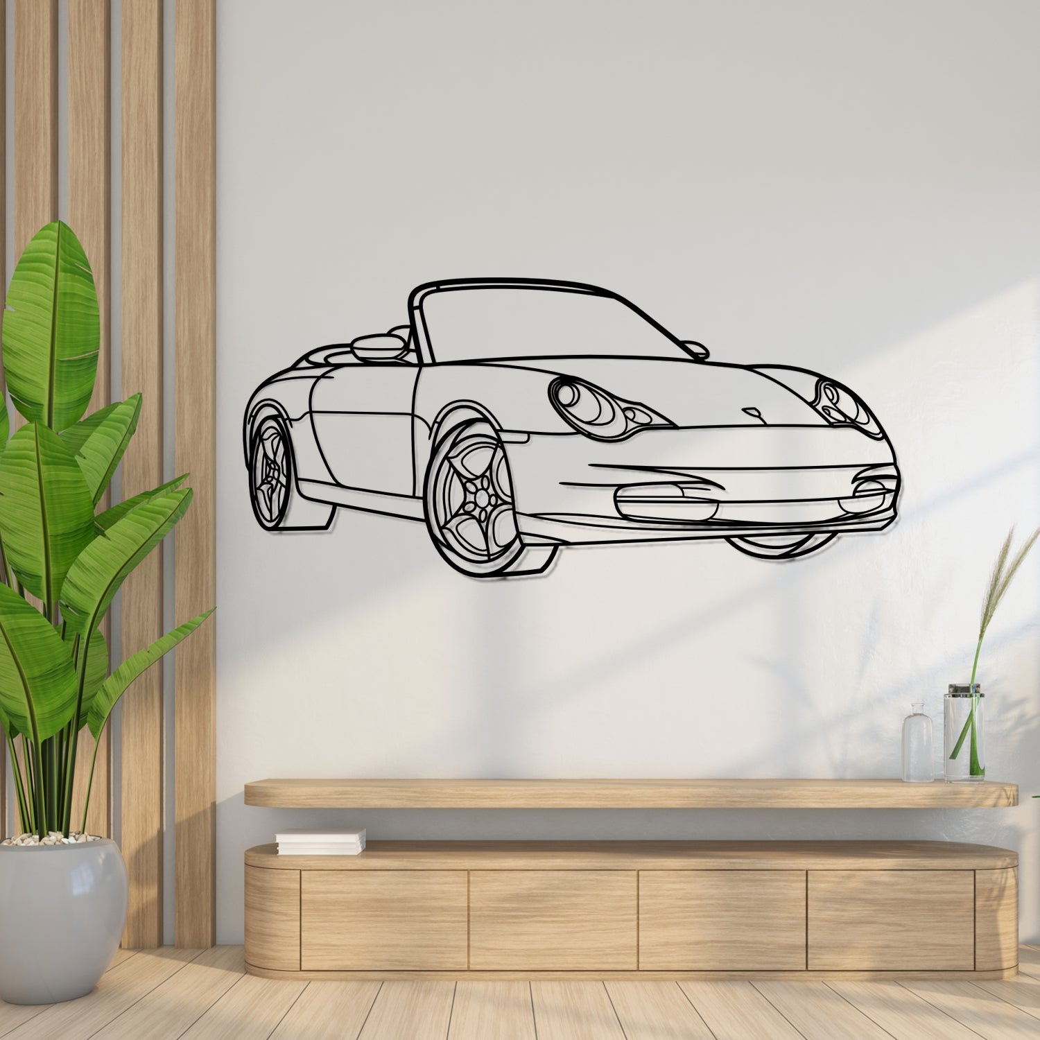 Porsche 911 996.1 Carrera Cabrio (1997-2001) - Perspetiva 3D Frente - Silhueta de Metal