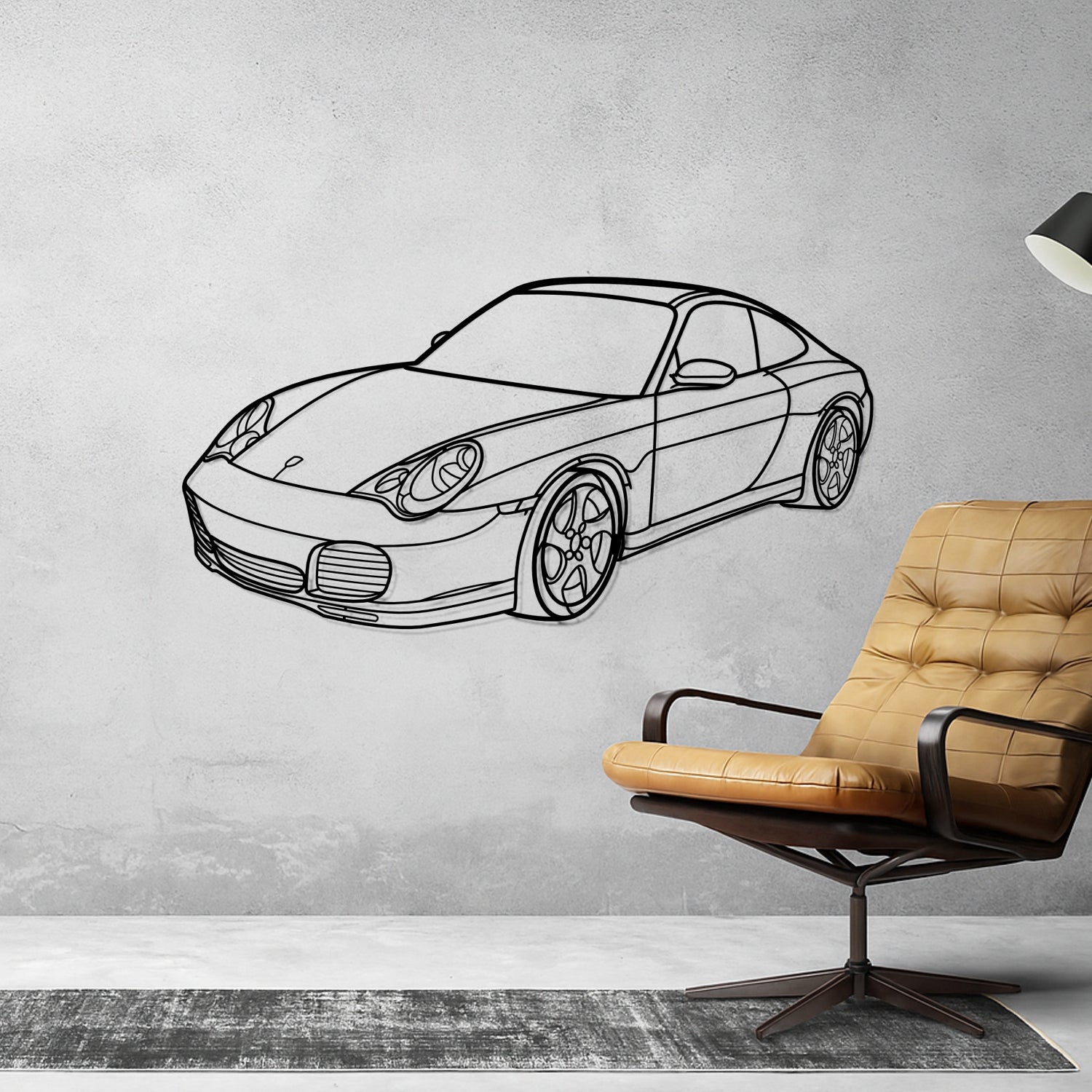 Porsche 911 996.2 Carrera (2002-2005) - Perspetiva 3D Frente - Silhueta de Metal