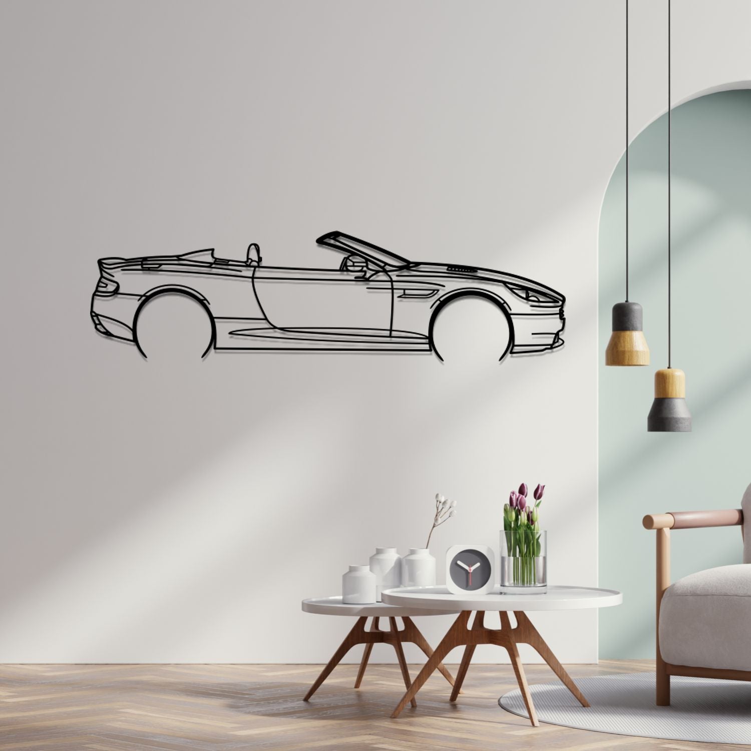 Ason Martin DB9 Volante (2004-2016) - Perspetiva Lateral - Silhueta de Metal
