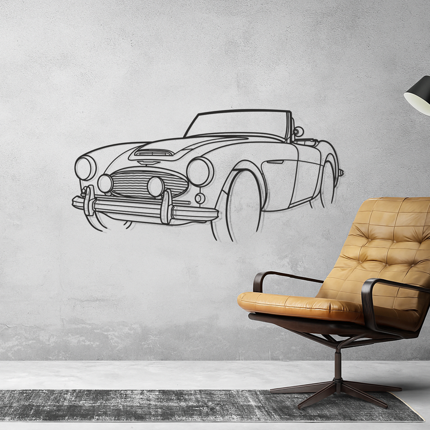 Austin Healey 3000 MK1 (1959-1961) - Perspetiva 3D Frente - Silhueta de Metal